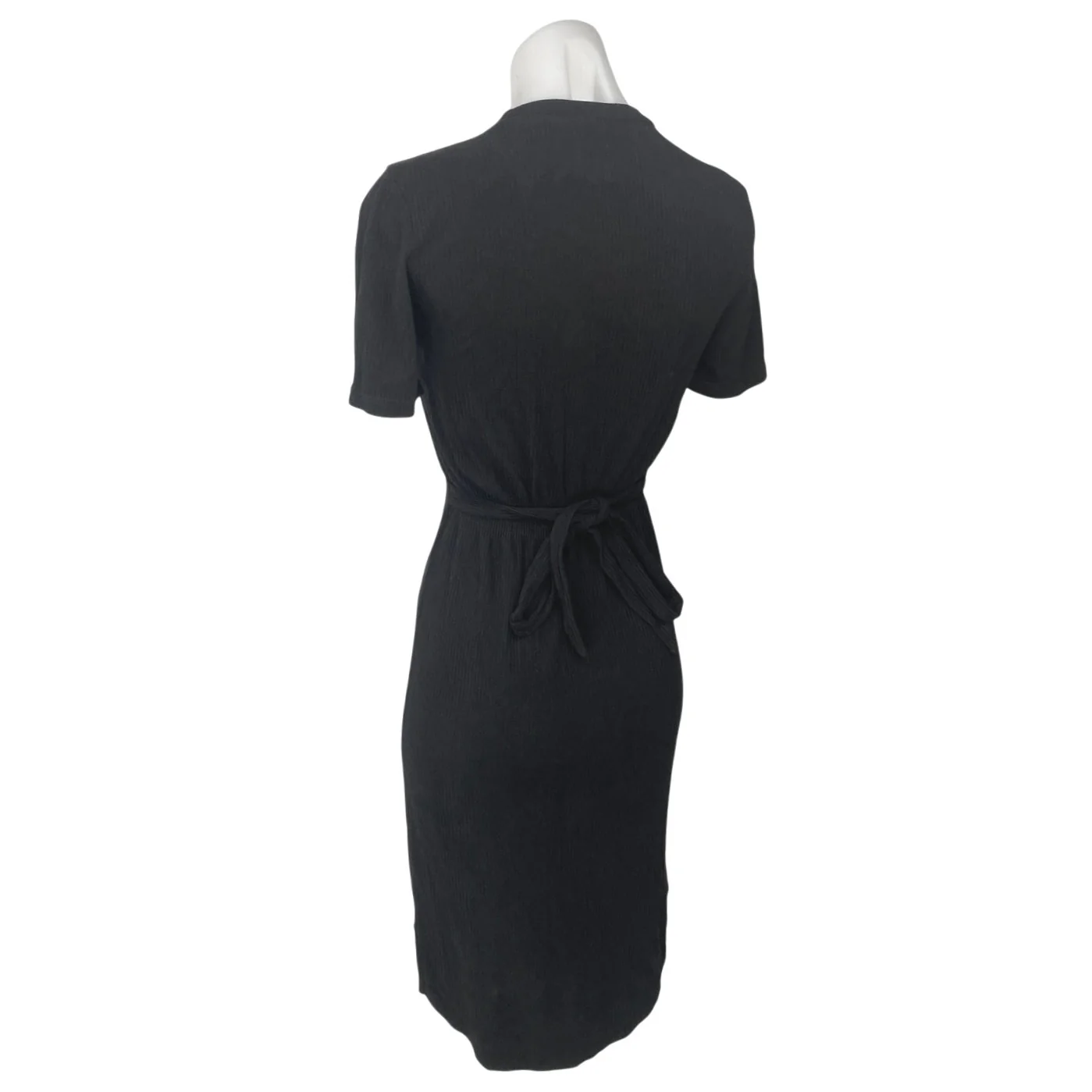 MP|C Black Short Sleeve Ribbed Knit Crew Neck Tie Back Midi Sheath Dress Size S - Image 2