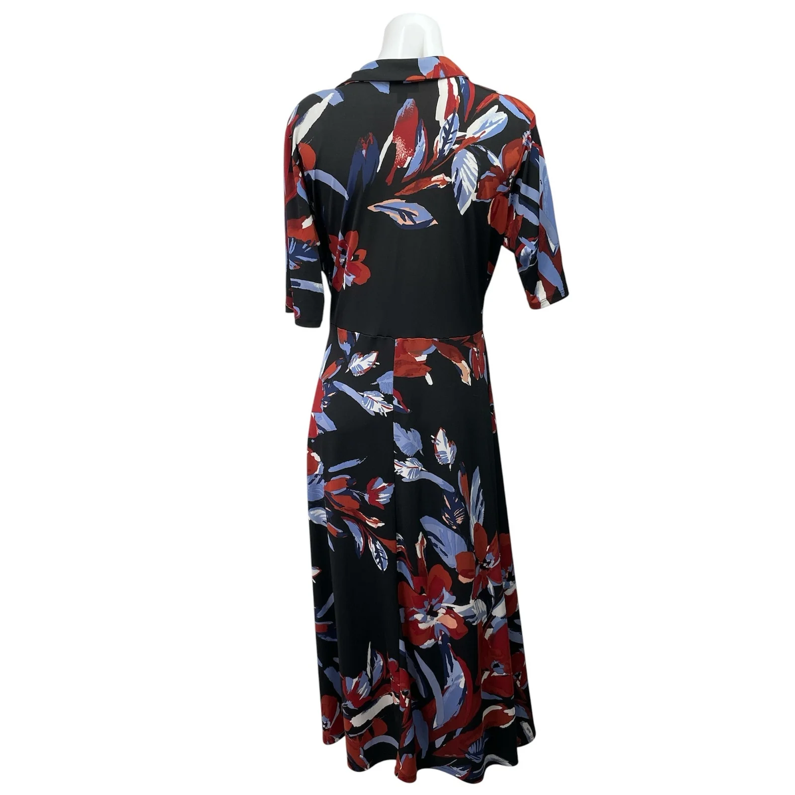 MSK Black Floral Short Sleeve V Neck Collared Tie A Line Maxi Wrap Dress Size L - Image 3
