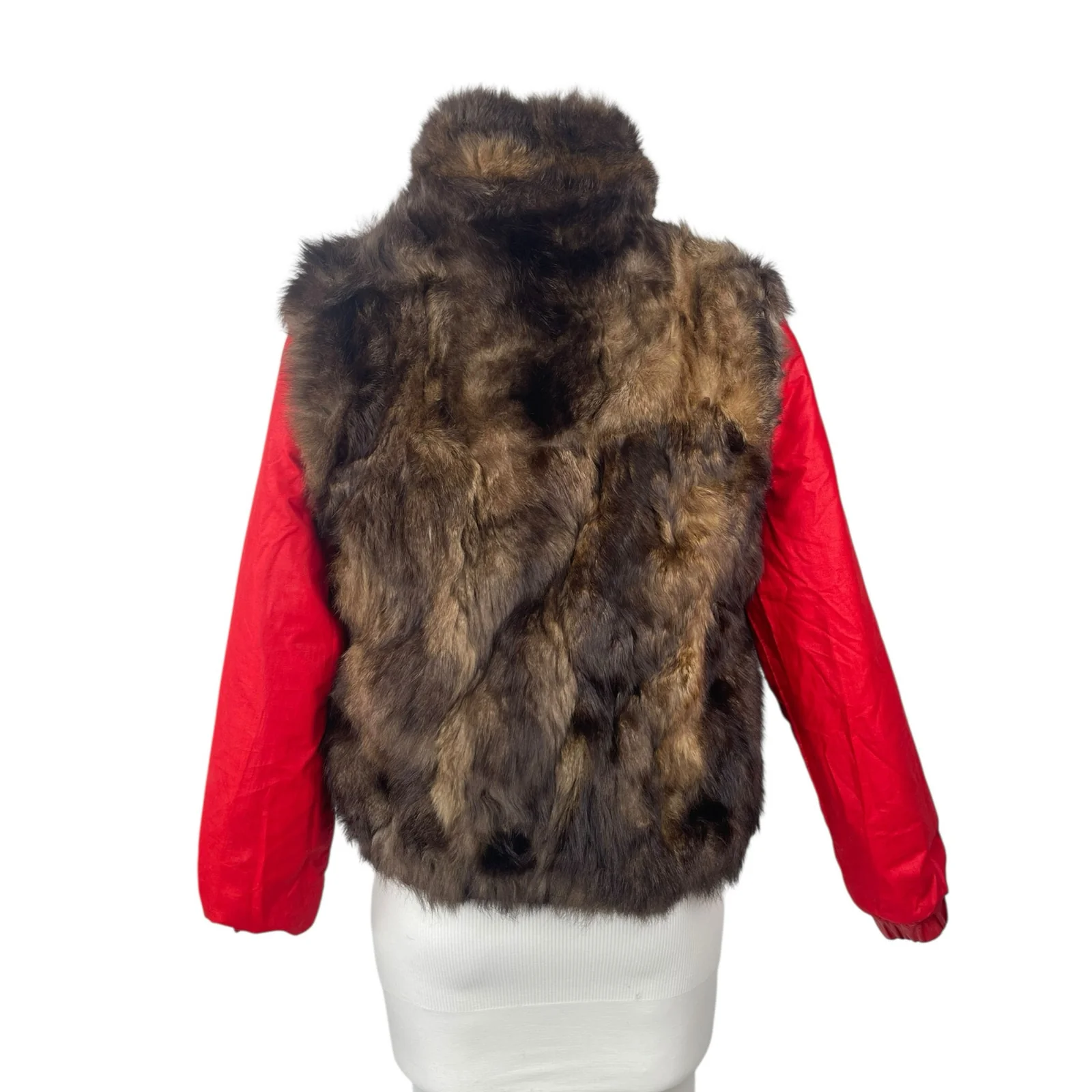 Red Reversible Vintage Genuine Leather Real Authentic Fur Bomber Coat Jacket L - Image 6