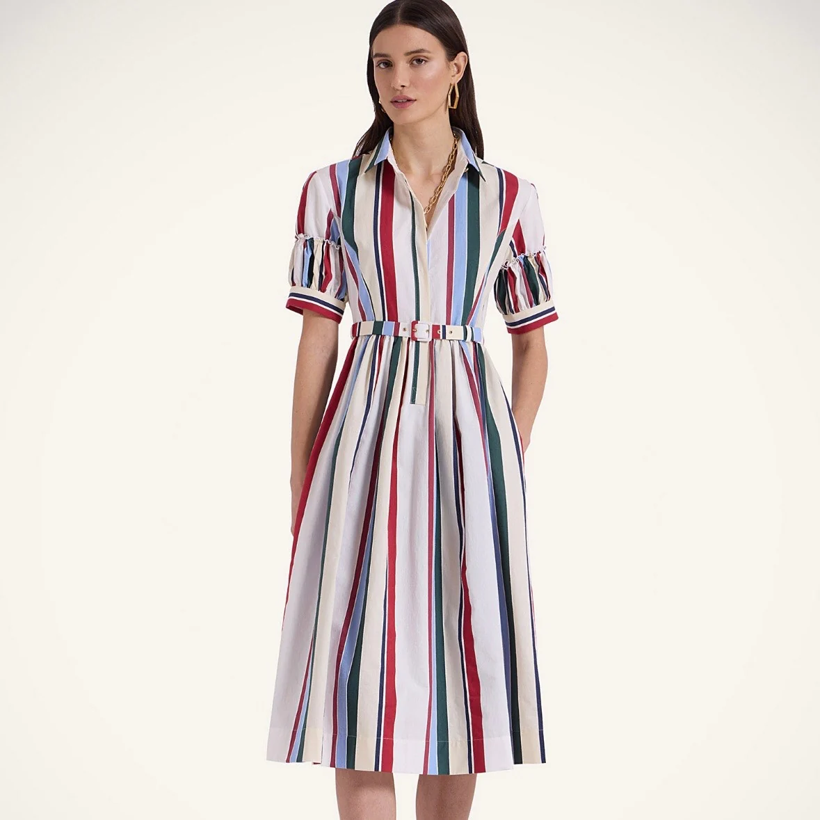 MSRP $1,290 La DoubleJ Libertine Striped Jacquard Midi A-Line Shirt Dress Sz XS - Image 15