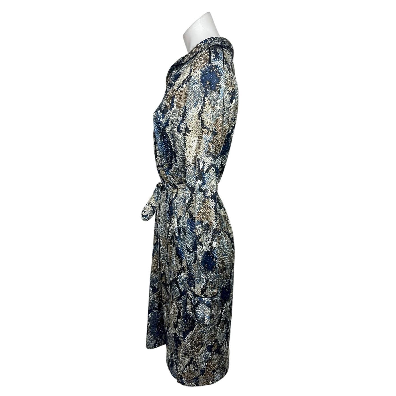 Multicolor Snake Skin Animal Print Long Sleeve Tie Waist Midi Shirt Dress Size S - Image 2