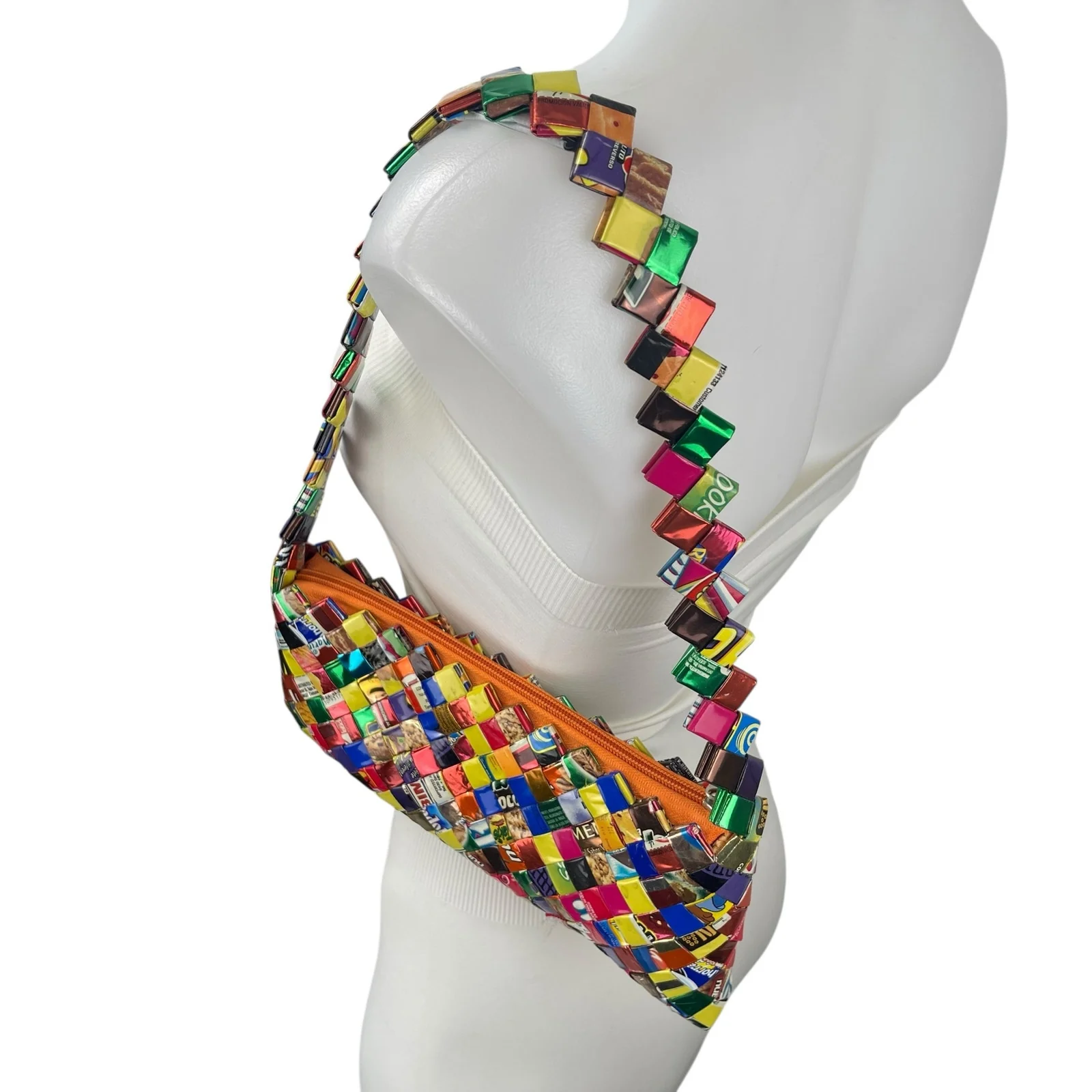 Multicolor Wrapper Woven Candy Gum Handmade Upcycled Purse Shoulder Handbag - Image 2