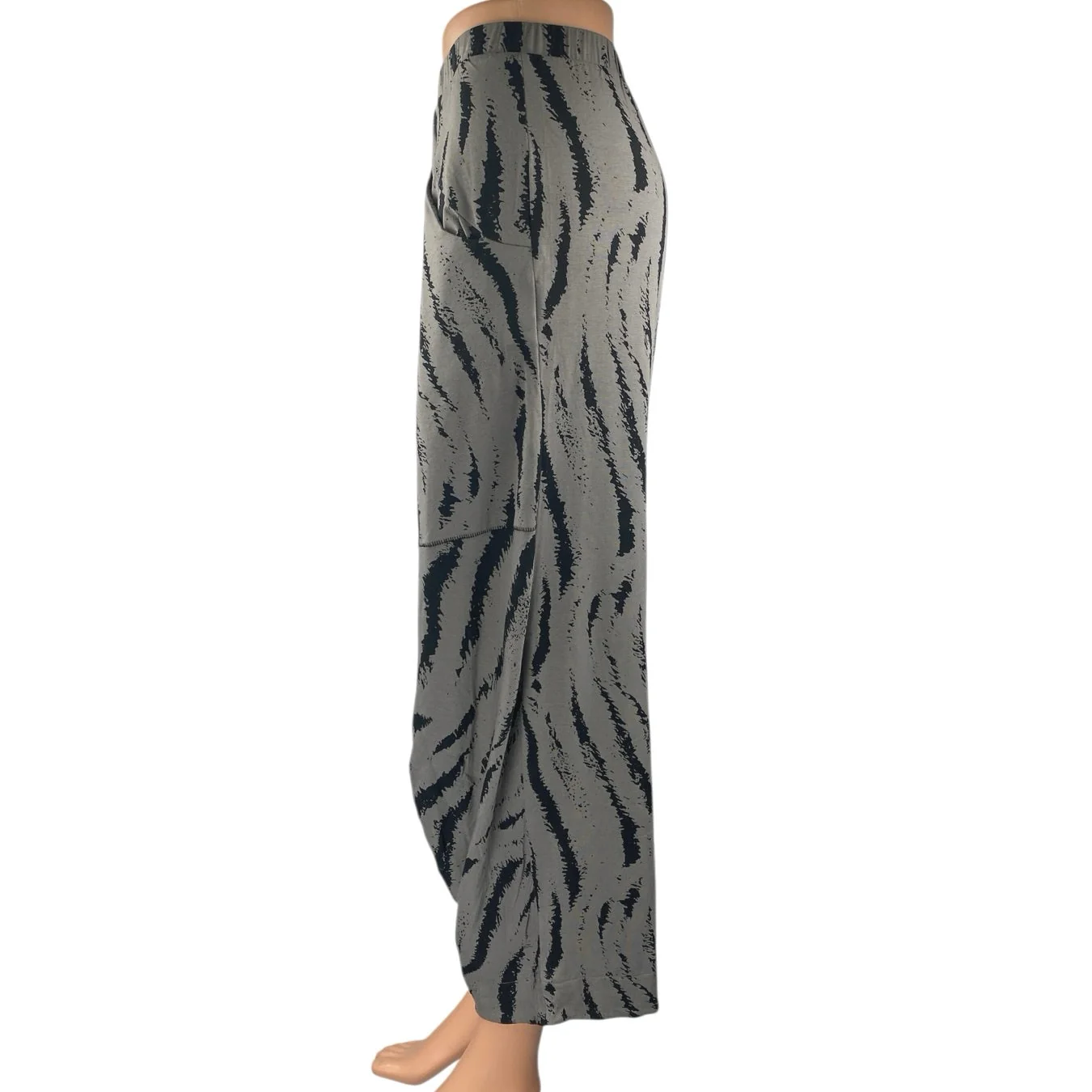 MxM Gray Zebra Animal Print Wide Leg High Waist Palazzo Harem Trousers Pants M - Image 2
