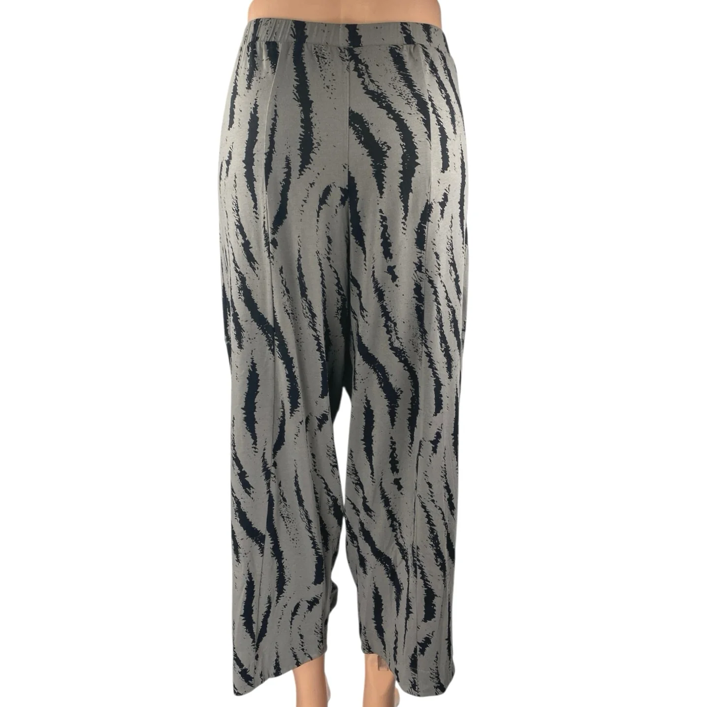 MxM Gray Zebra Animal Print Wide Leg High Waist Palazzo Harem Trousers Pants M - Image 3
