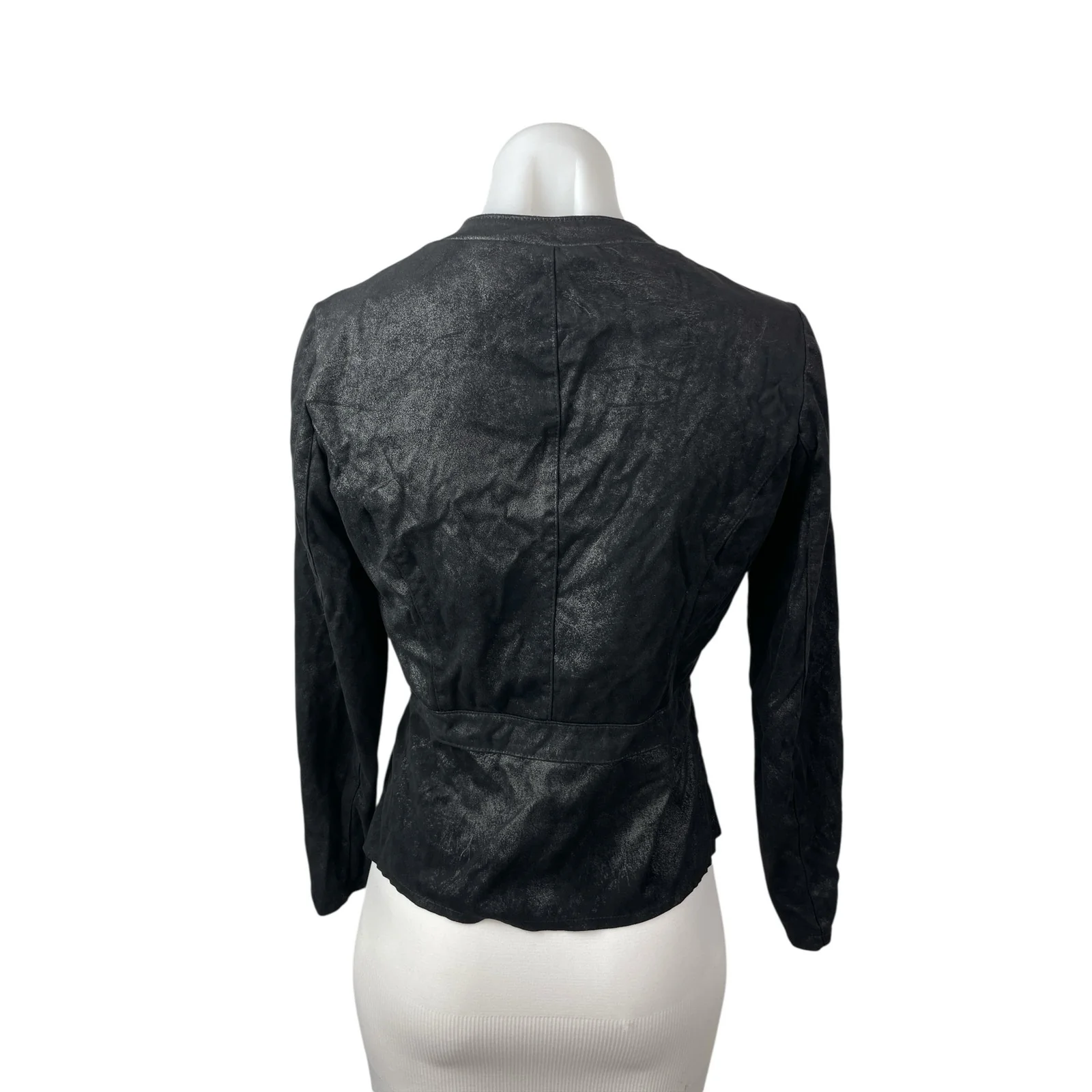 My-D Women's Black Faux Vegan Leather Zip Up Long Sleeve Coat Jacket Top Size S - Image 4