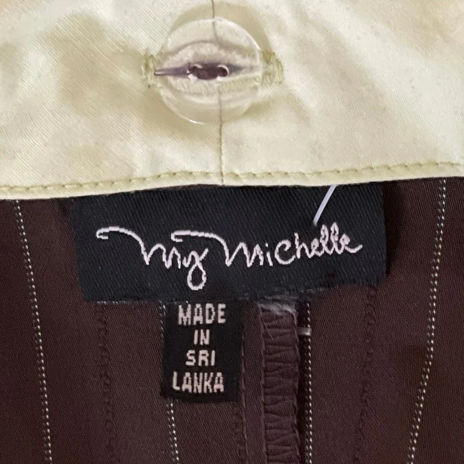 My Michelle Dark Brown Pinstriped Long Sleeve Button Up Blazer Coat Jacket 8 - Image 5