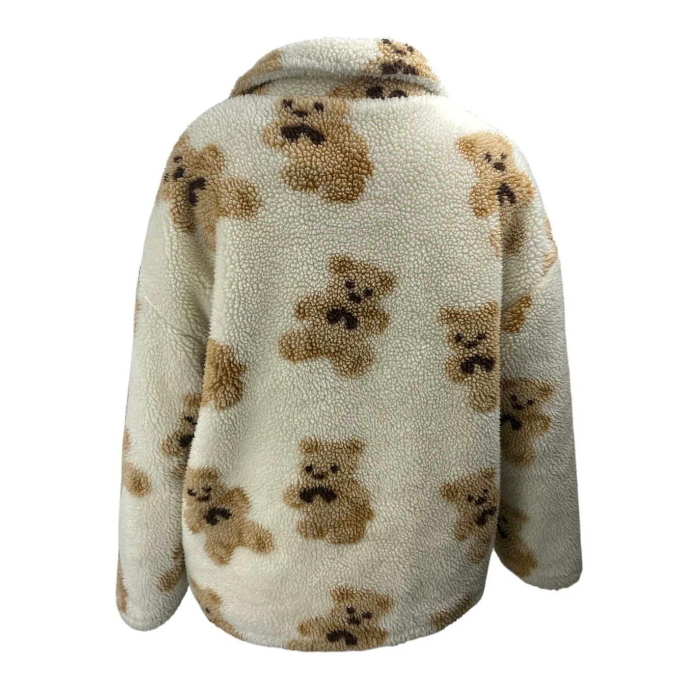 My Mum Made It White bBown Teddy Bear Fleece Zip Up Pockets Coat Jacket Size 8 - Image 2