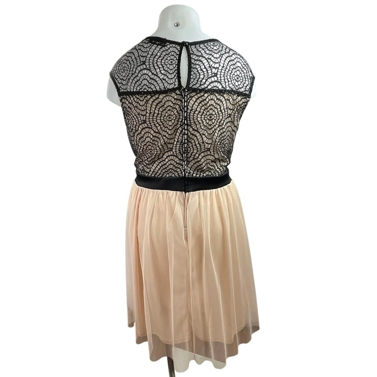 Mystic Black Beige Chiffon Lace Sleeveless Pleated Fit & Flare Mini Dress 3XL - Image 4