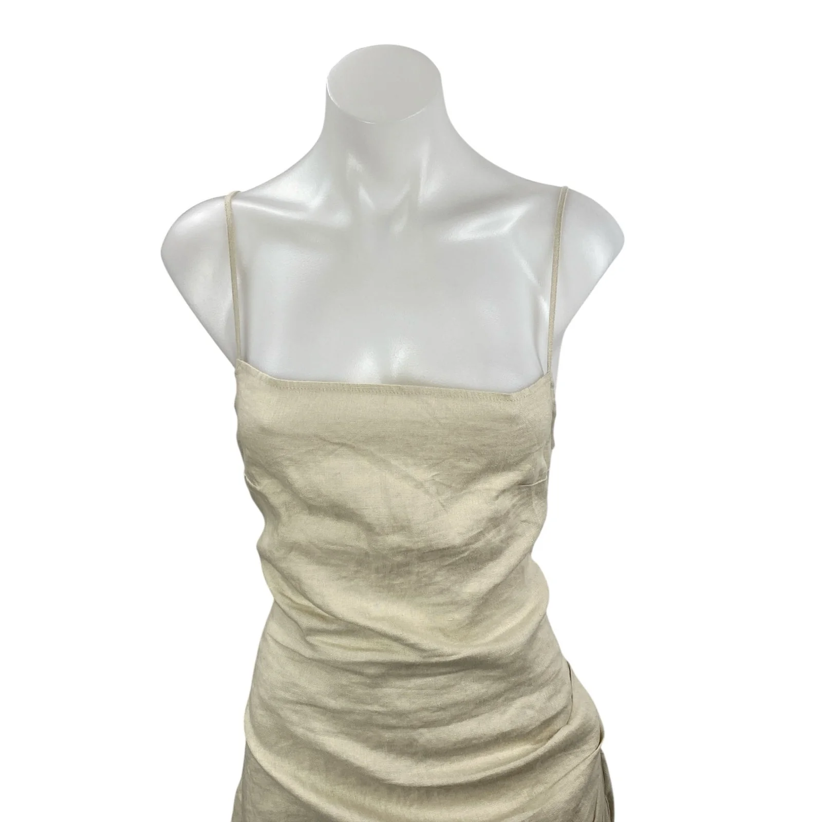 NA-KD Beige Cream Sleeveless Cami Tank Ruched Asymmetric Maxi Dress Size 10 - Image 2
