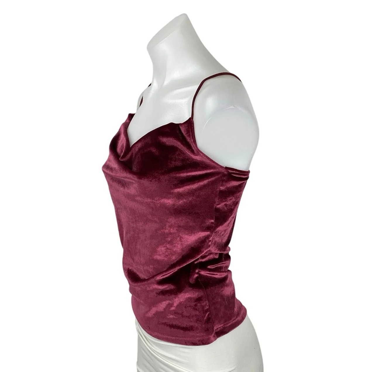 NA-KD Maroon Velvet Velour Sleeveless Cami Camisole Cowl Neck Crop Tank Top XS - Image 2