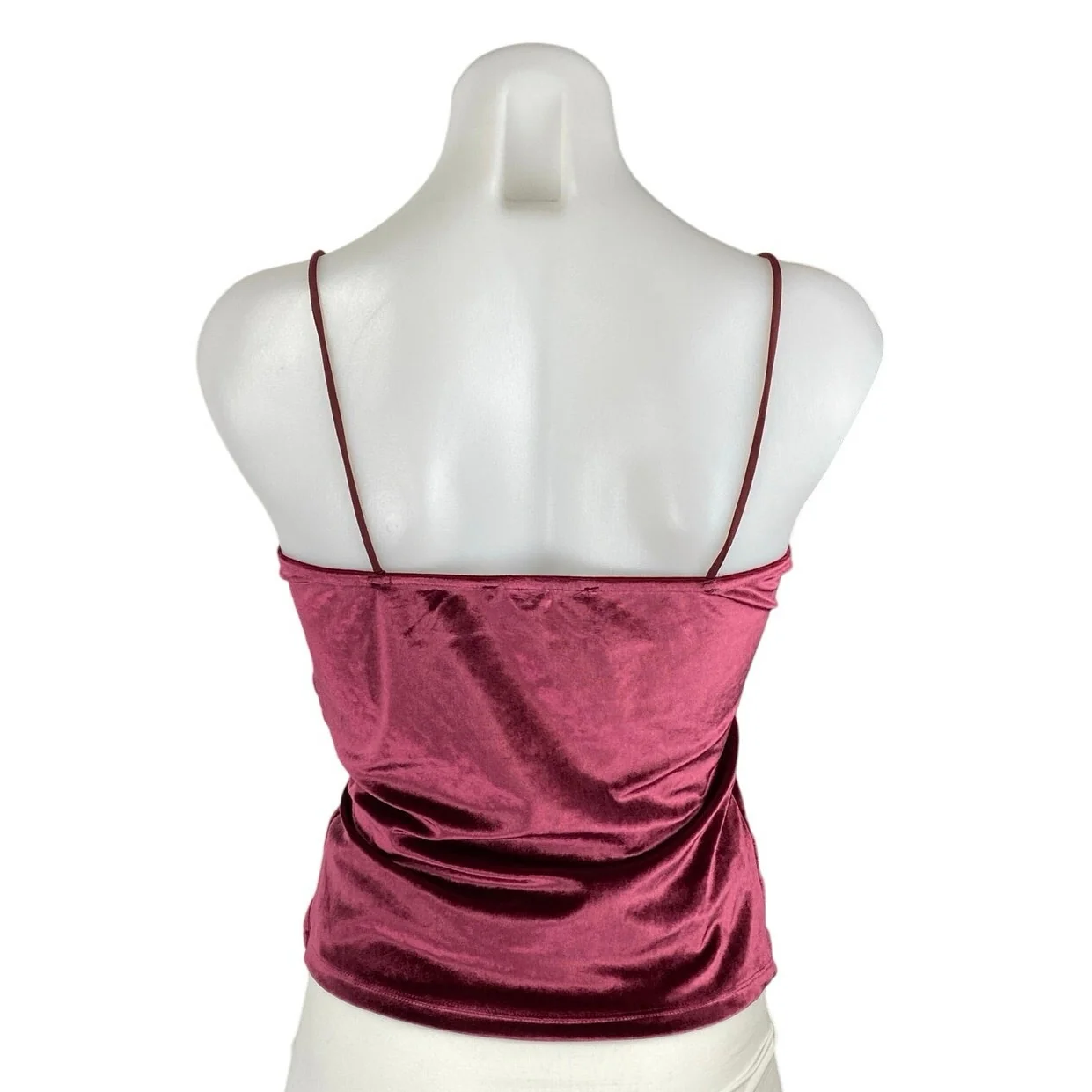 NA-KD Maroon Velvet Velour Sleeveless Cami Camisole Cowl Neck Crop Tank Top XS - Image 3