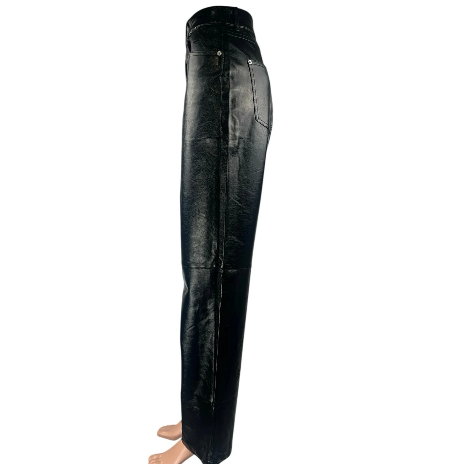 NA-KD Women's Black Faux Vegan Leather Wide Leg High Waisted Trousers Pants 38 - Image 2