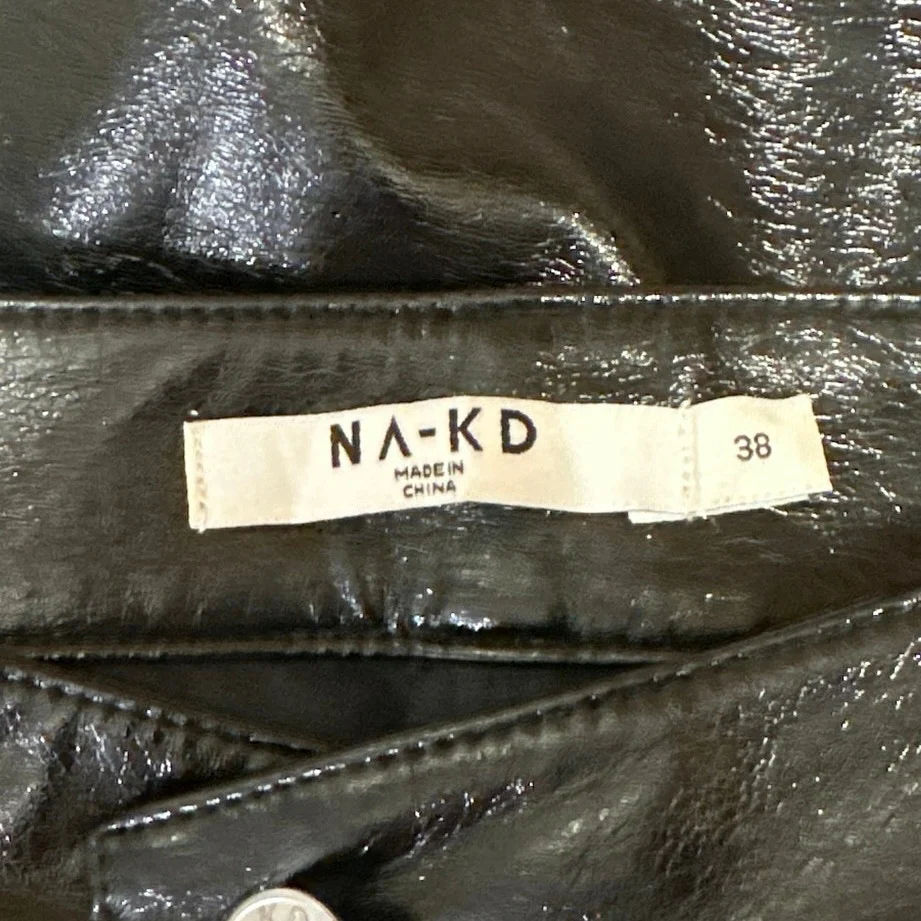 NA-KD Women's Black Faux Vegan Leather Wide Leg High Waisted Trousers Pants 38 - Image 4
