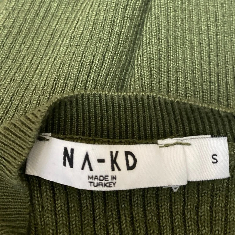 NA-KD Women's Green Rib Knit Long Sleeve Crew Neck Slim Fit Sweater Top Size S - Image 3