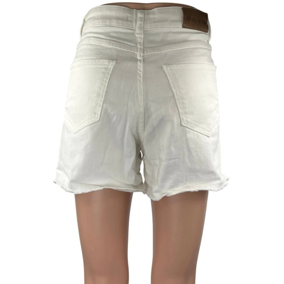 NA-KD Women's White High Waisted Frayed Raw Hem Mini Denim Jeans Shorts Size 36 - Image 3
