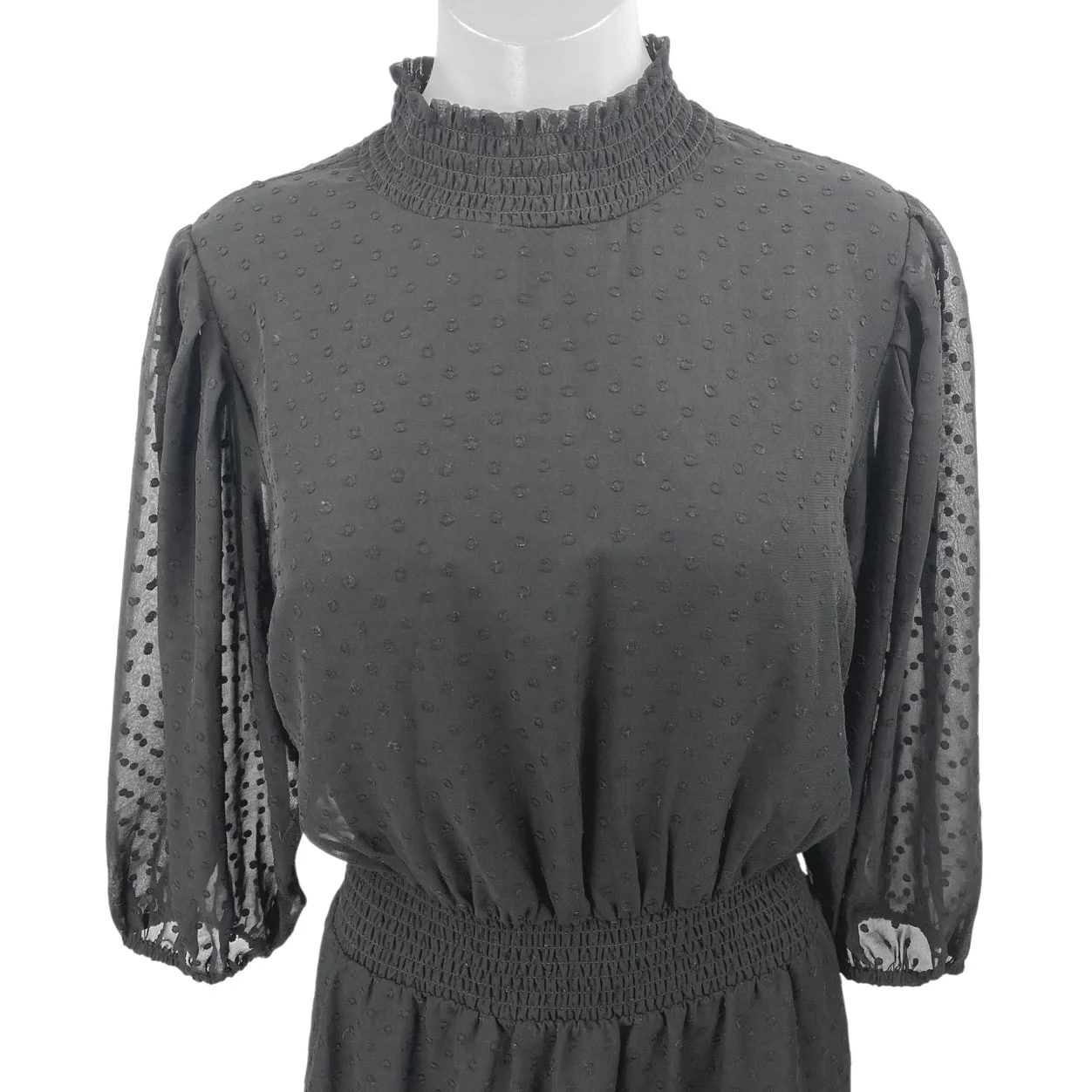 Nanette Lepore Black Half Sleeve Swiss Dot Mock Neck Fit & Flare Maxi Dress 10 - Image 3