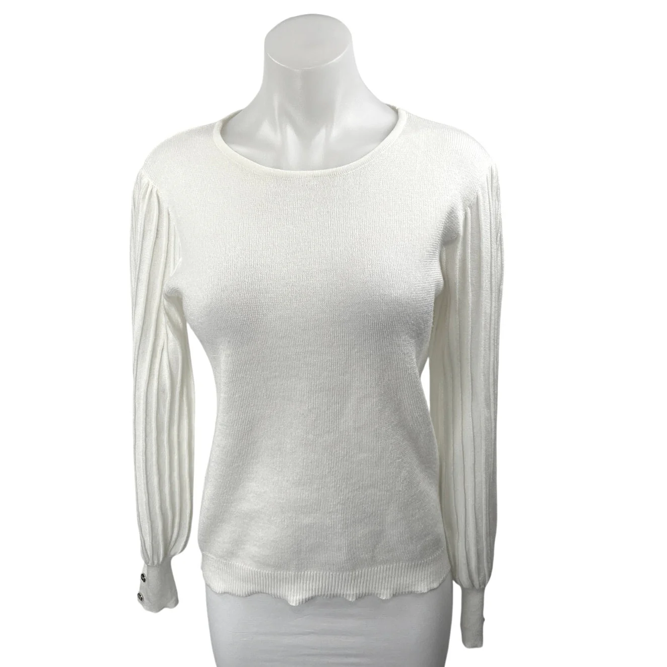 Nanette Lepore White Metallic Rib Knit Long Sleeve Pullover Sweater Top Size M