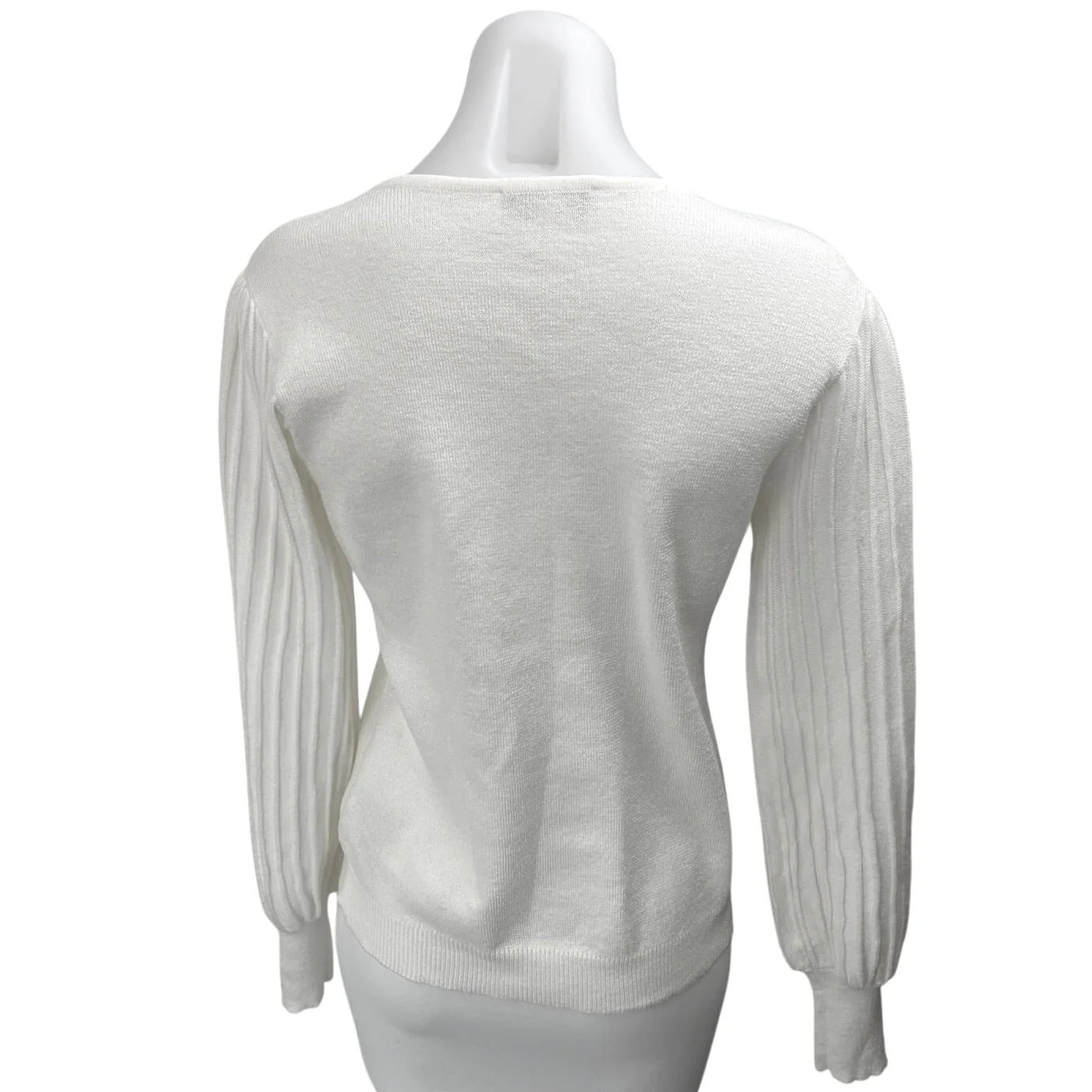 Nanette Lepore White Metallic Rib Knit Long Sleeve Pullover Sweater Top Size M - Image 2