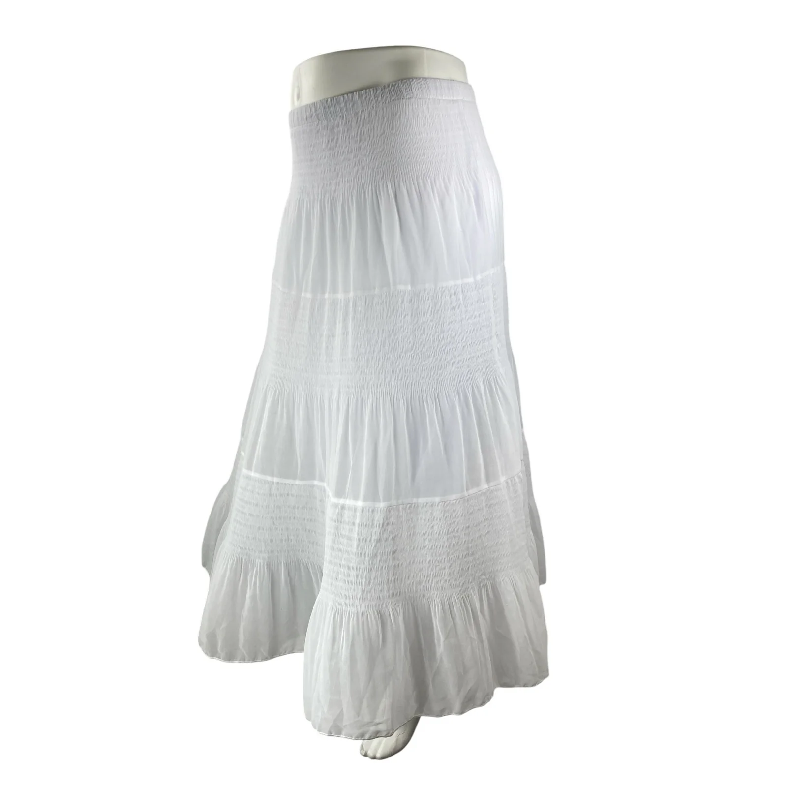 Nashalyly Women's White Elastic Waist Ruffled Tiered Maxi Flare A-Line Skirt XL - Image 3