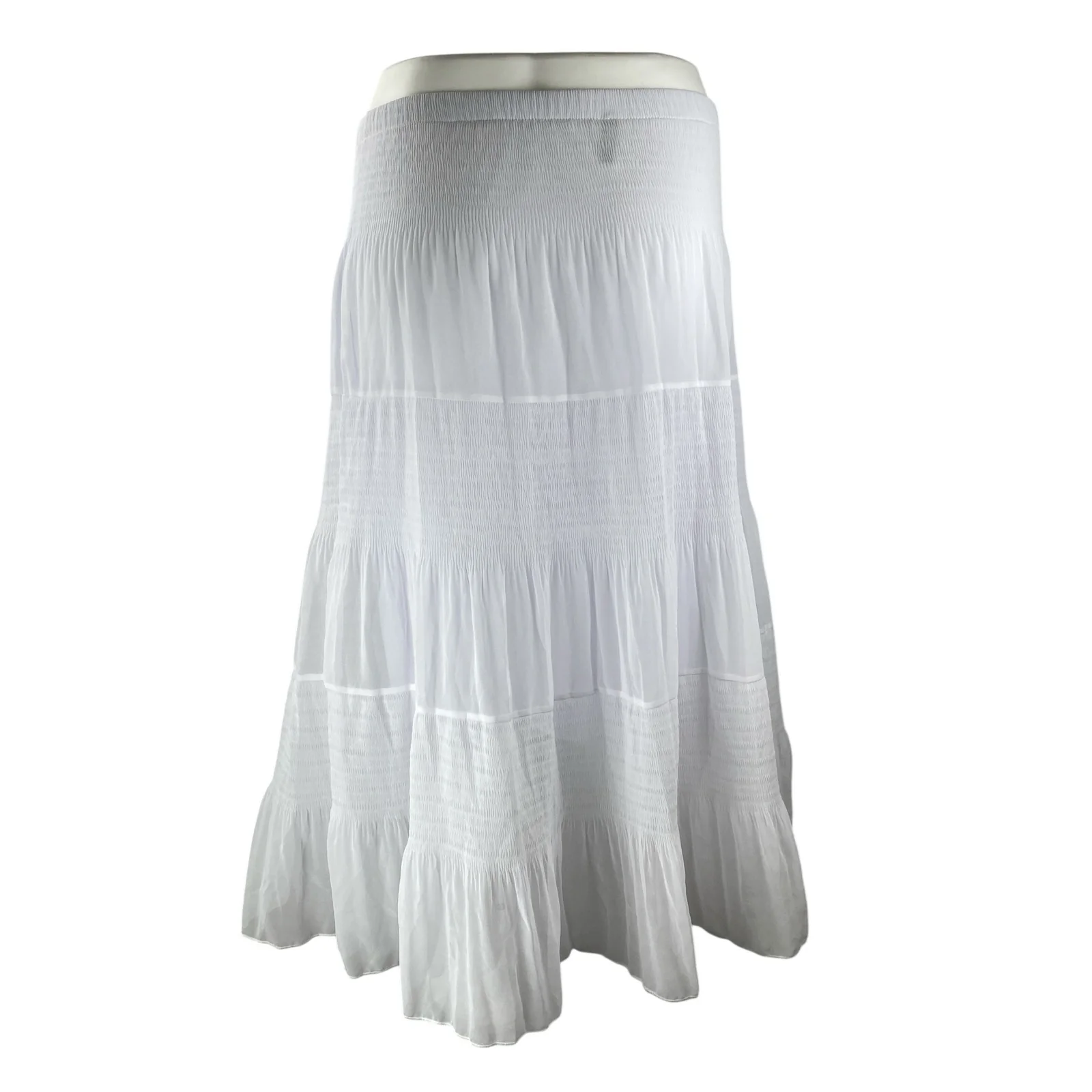 Nashalyly Women's White Elastic Waist Ruffled Tiered Maxi Flare A-Line Skirt XL - Image 4