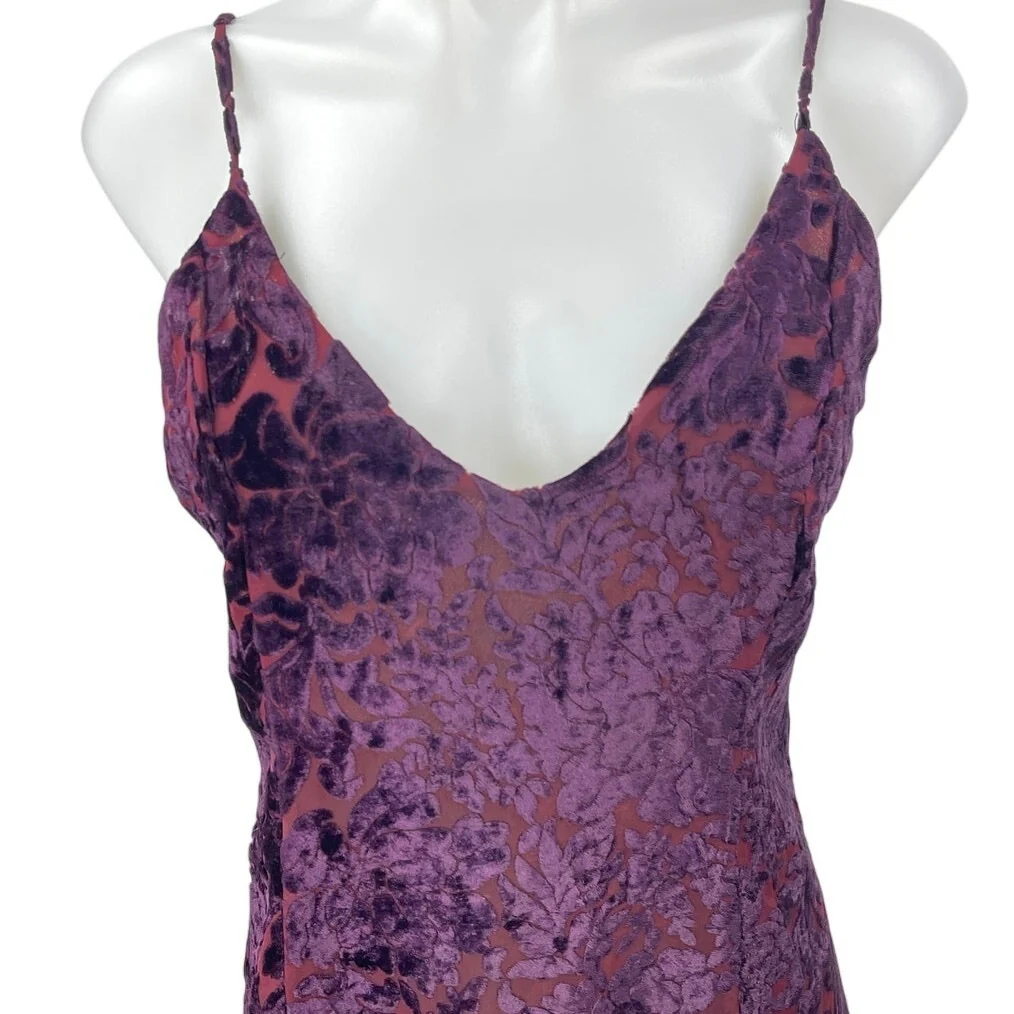 Nasty Gal After Party Purple Floral Velvet Sleeveless Camisole Mini Tank Dress S - Image 3