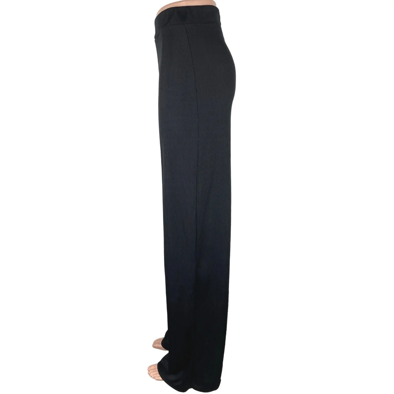 Nasty Gal Black Ribbed Straight Leg Pull On Yoga Fitness Relaxed Trouser Pants 6 - Image 2