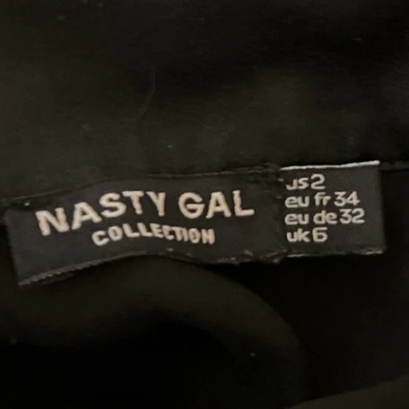 Nasty Gal Black Silk Satin Button Down Long Sleeve Collar Shirt Blouse Top Sz 2 - Image 4