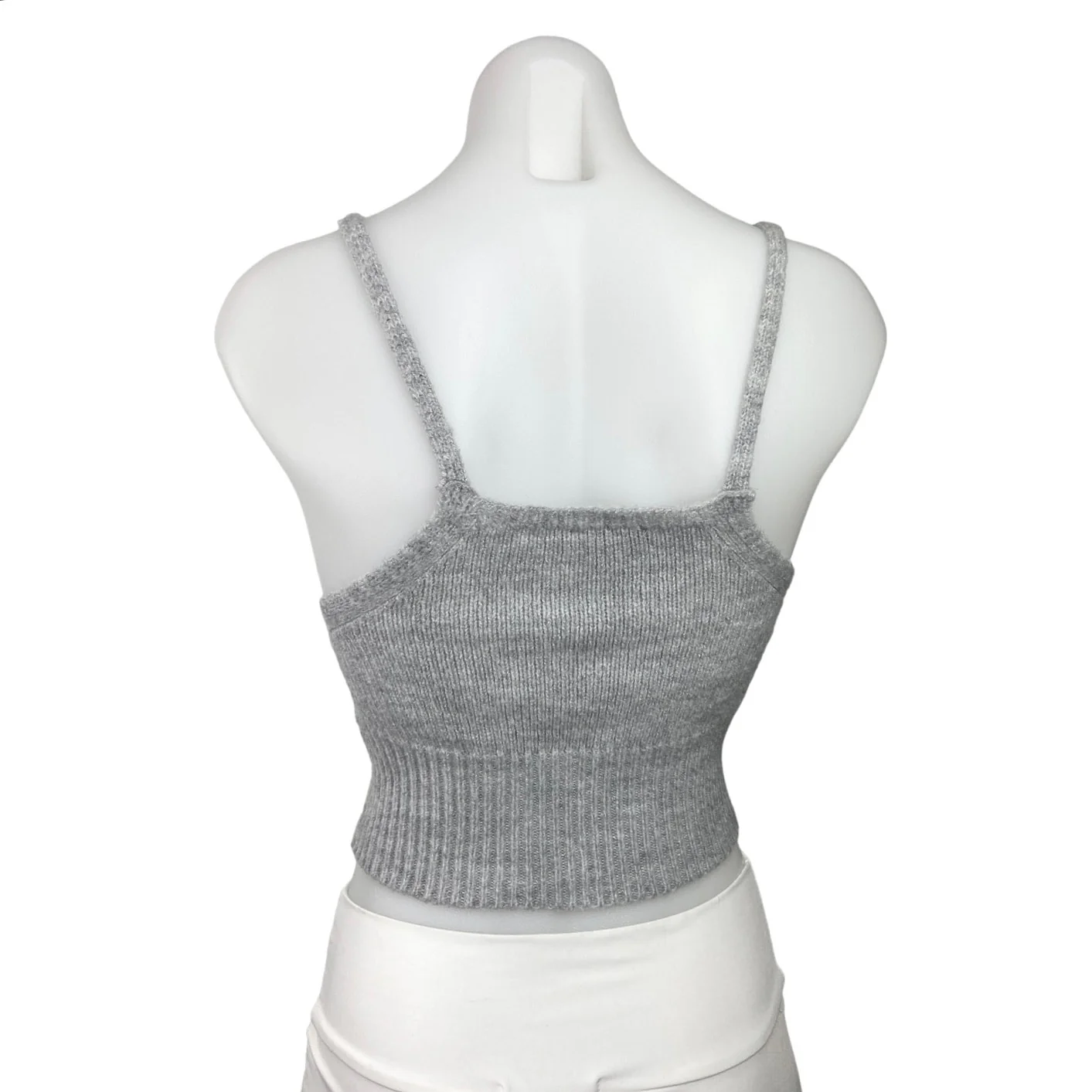 Nasty Gal Gray Ribbed Knit Square Neck Stretch Cozy Sweater Cropped Top Size S - Image 3