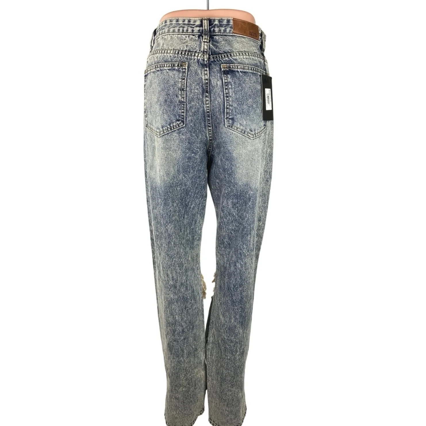 Nasty Gal NWT Blue Acid Wash Distressed Rip High Rise Straight Leg Jeans Size 6 - Image 3
