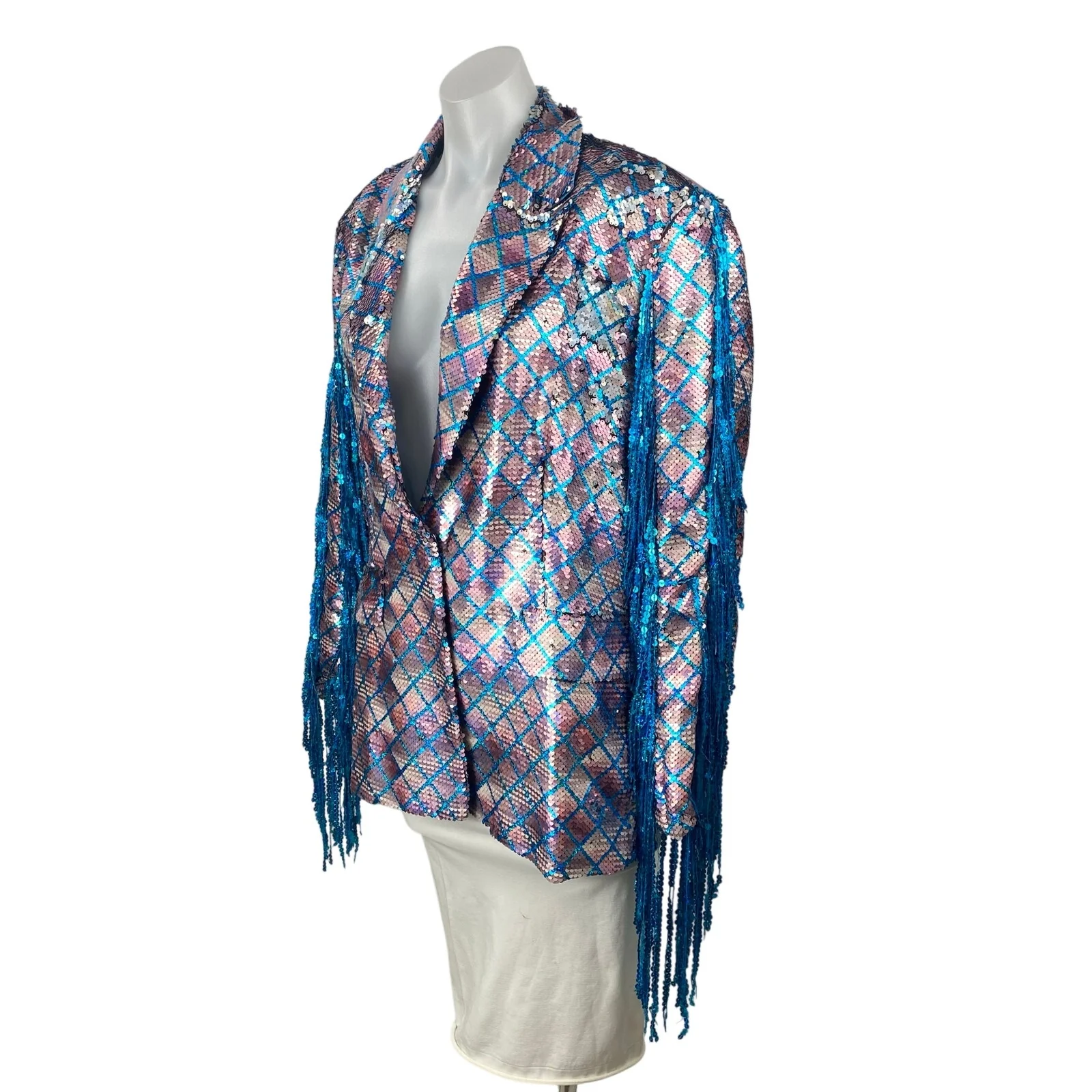 Nasty Gal Premium Mermaid Sequin Fringe Women's Long Sleeve Blazer Coat Jacket 6 - Image 2