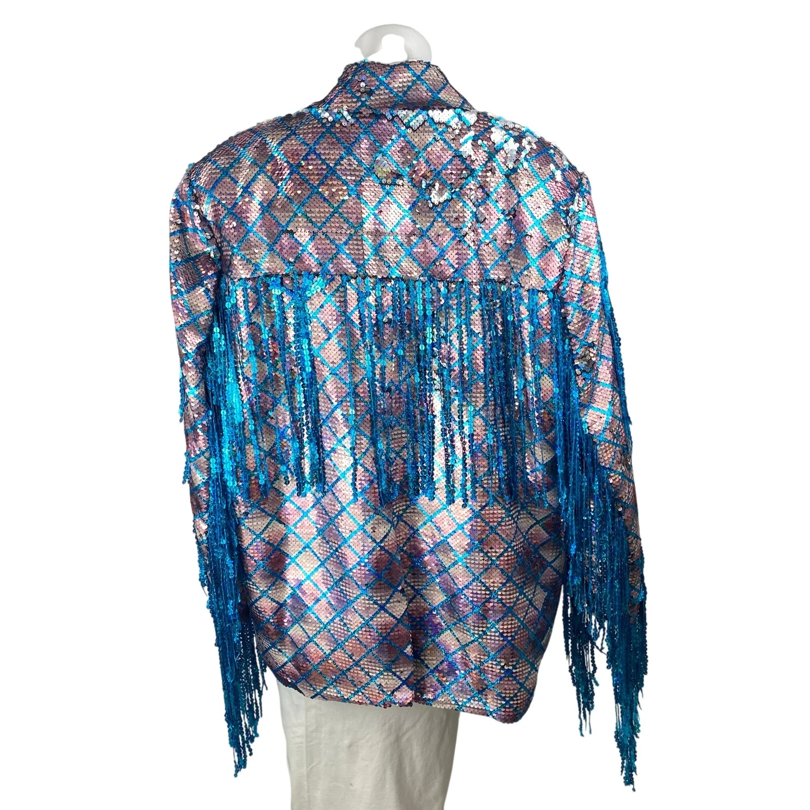 Nasty Gal Premium Mermaid Sequin Fringe Women's Long Sleeve Blazer Coat Jacket 6 - Image 5
