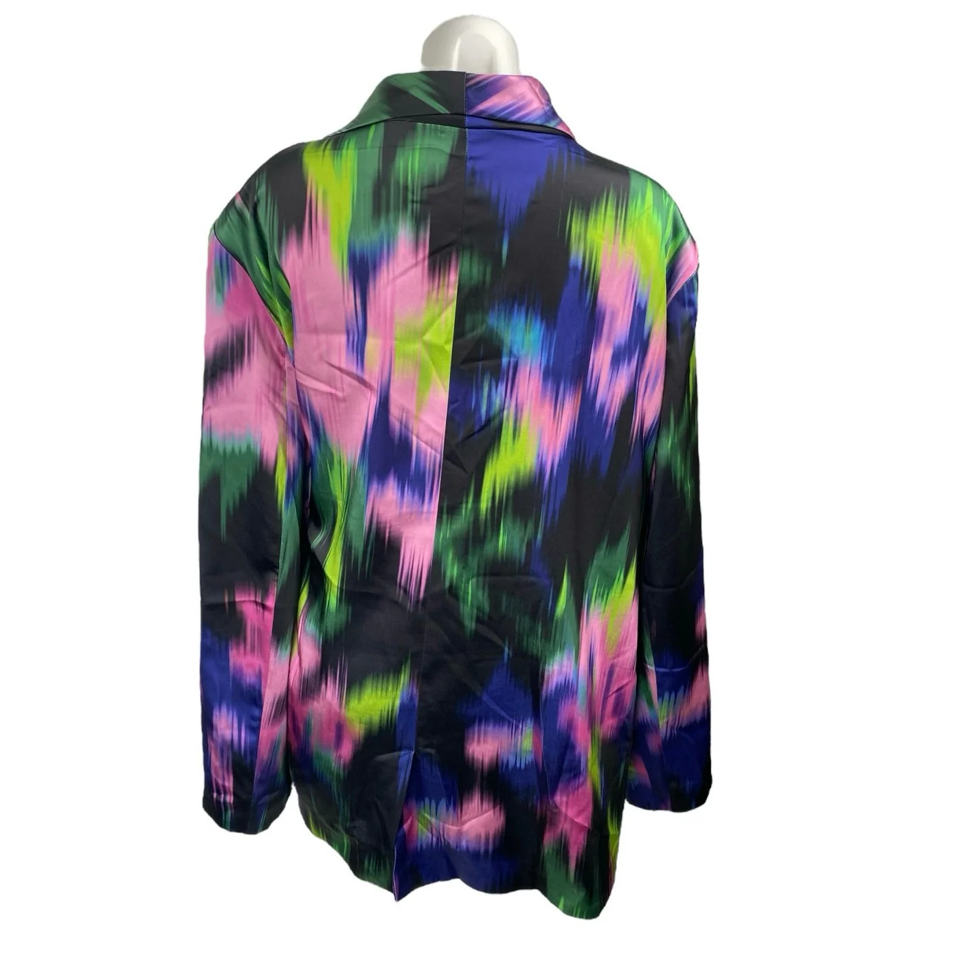 Nasty Gal Satin Printed Cinched Waist Multicolor Long Sleeve Blazer Jacket 20 - Image 2