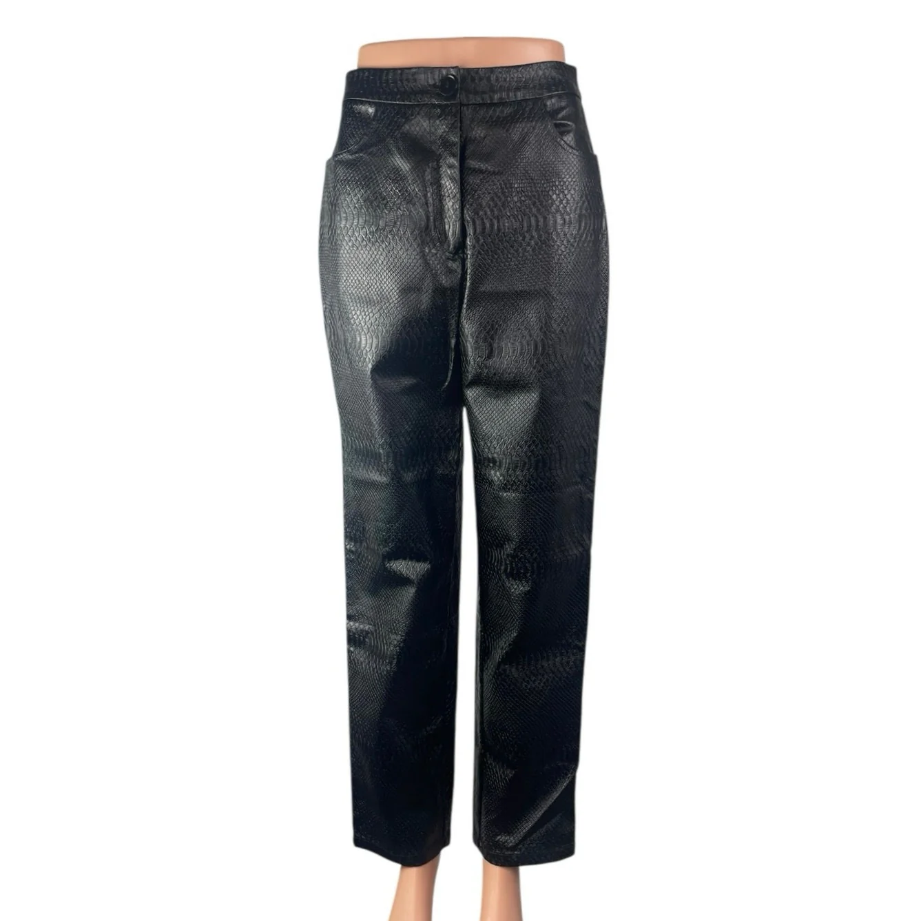 Nasty Gal Women's Faux Vegan Croc Leather High Waist Straight Trousers Pants 2