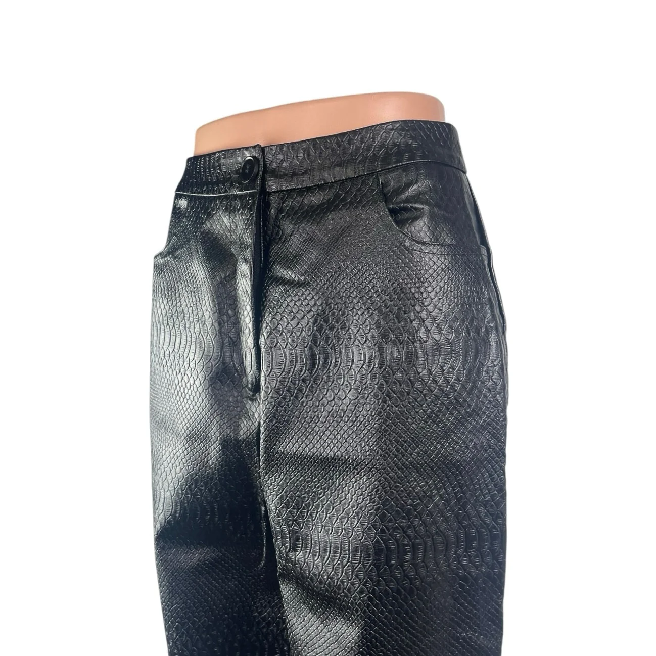 Nasty Gal Women's Faux Vegan Croc Leather High Waist Straight Trousers Pants 2 - Image 3