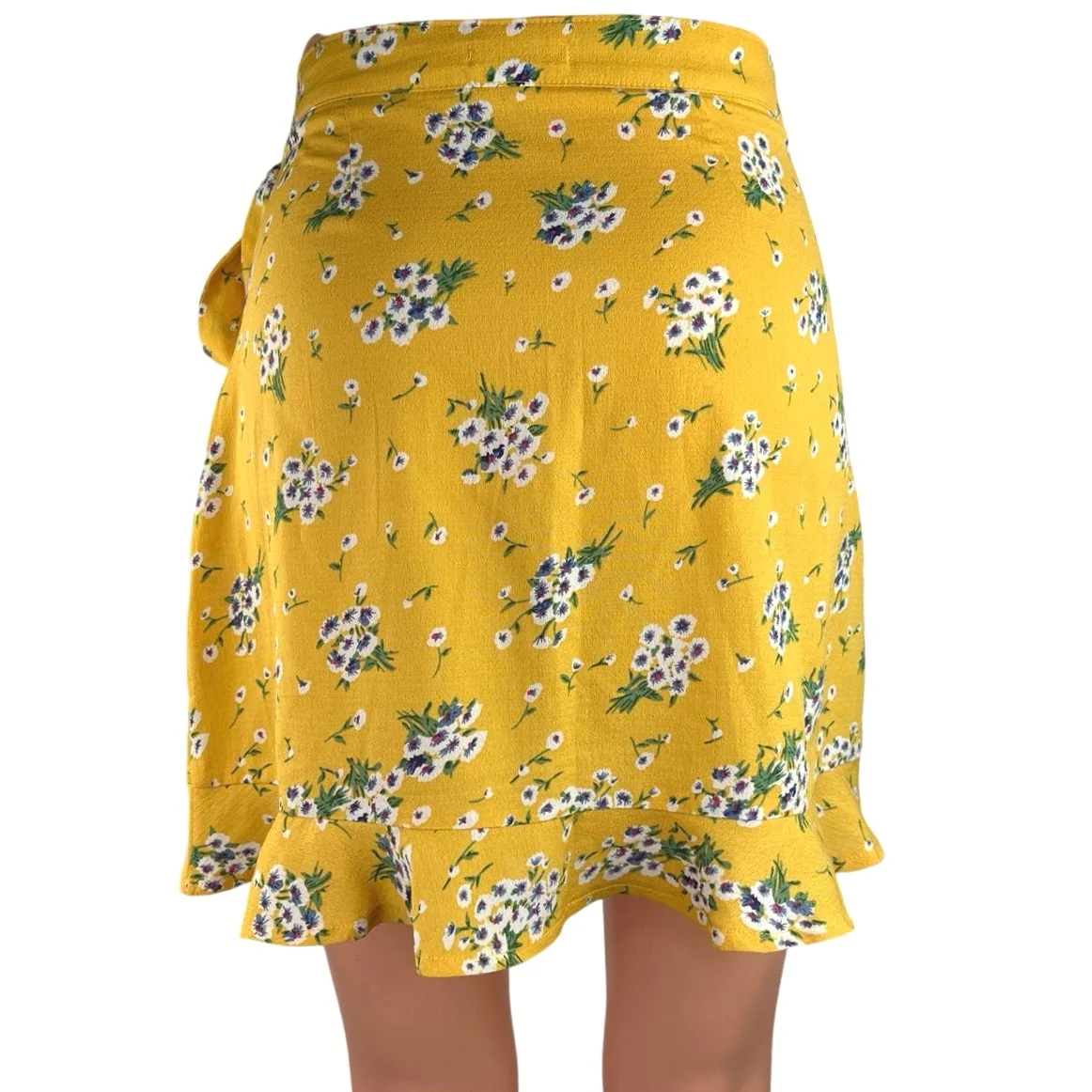 Nasty Gal Women's Yellow Floral Printed A-Line Flare Wrap Vest Mini Skirt Size 8 - Image 3