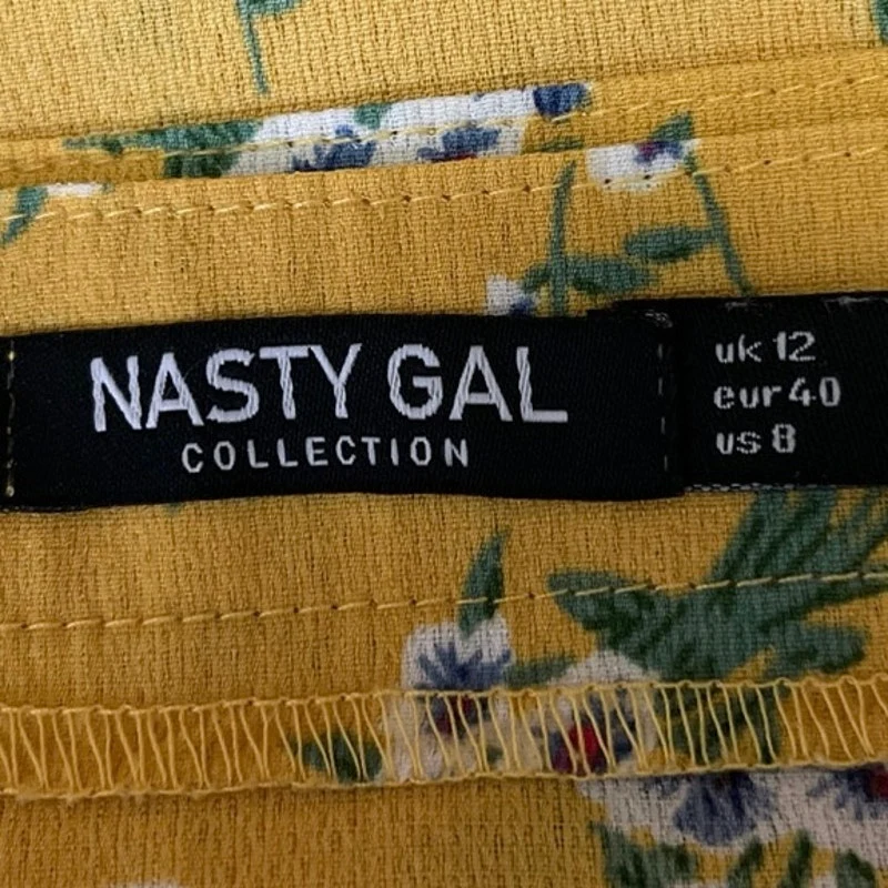 Nasty Gal Women's Yellow Floral Printed A-Line Flare Wrap Vest Mini Skirt Size 8 - Image 4