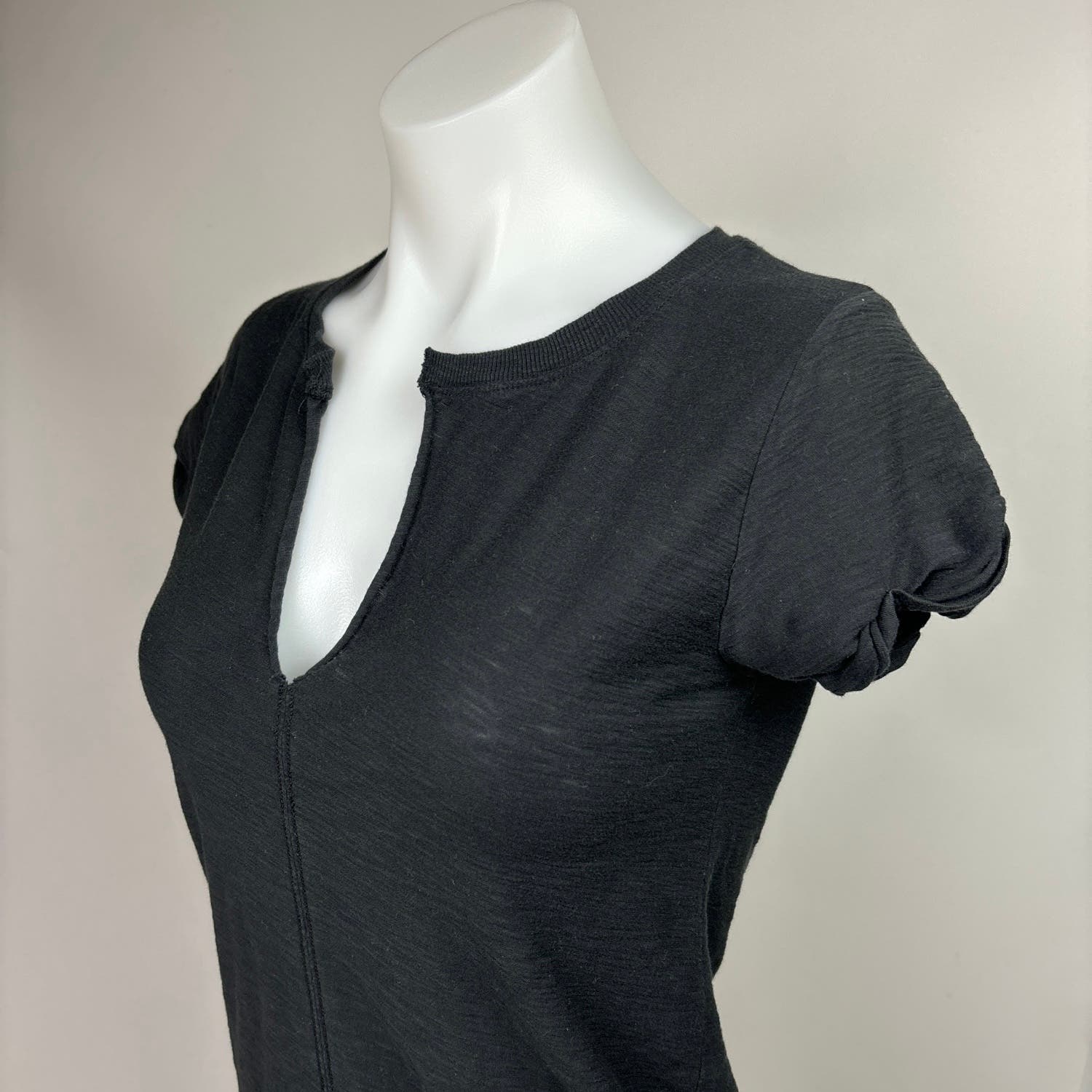 Nation Ltd Black Short Puff Sleeve Cotton Split Neck Mini T-Shirt Dress Size XS - Image 4