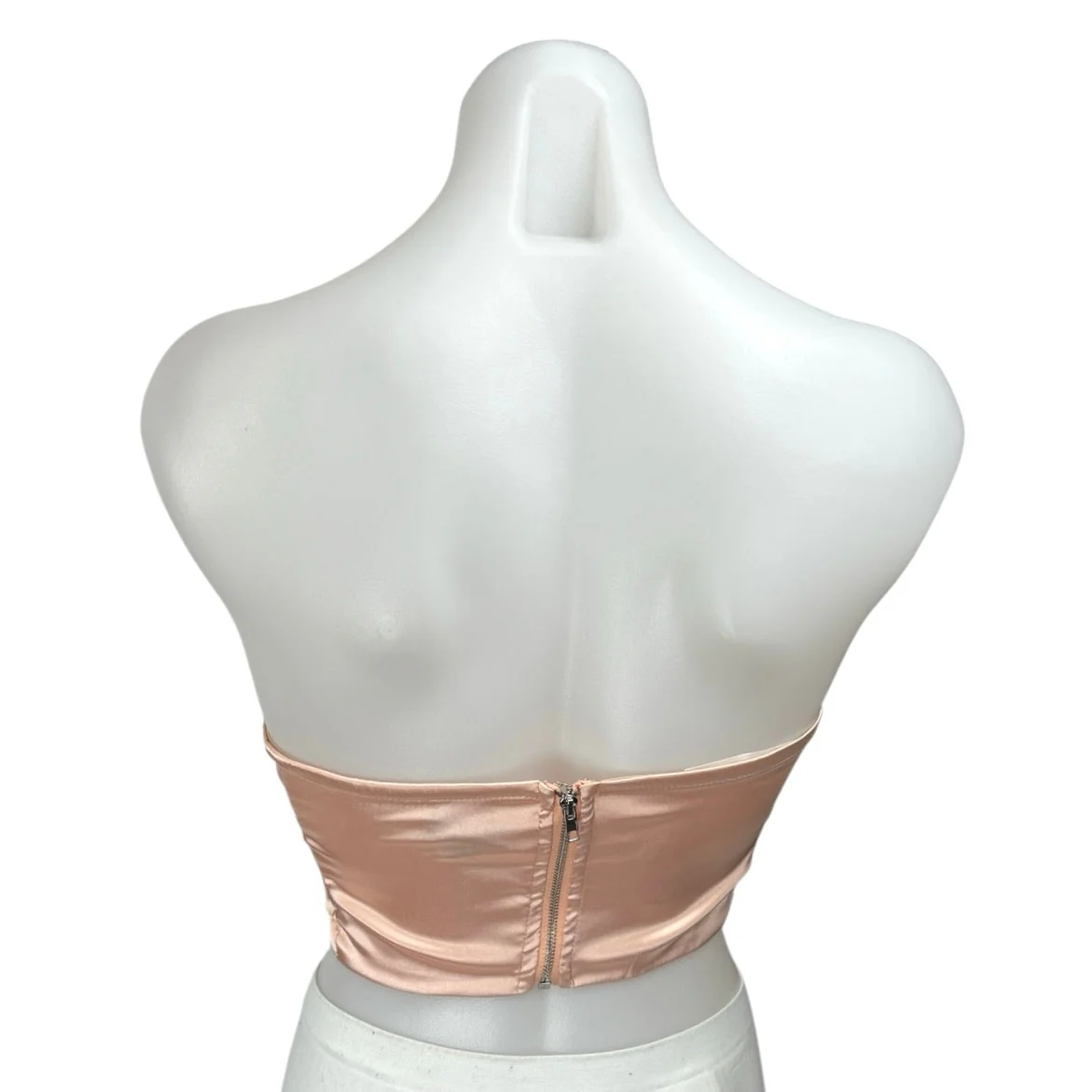 NBD Pink Silk Satin Strapless Tube Bandeau Sleeveless Zip Blouse Crop Top Size S - Image 2