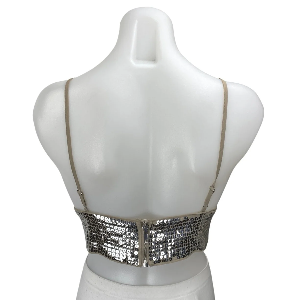 NBD Silver Beige Sequin Metallic Sleeveless Cami Camisole Tank Crop Top Size S - Image 2