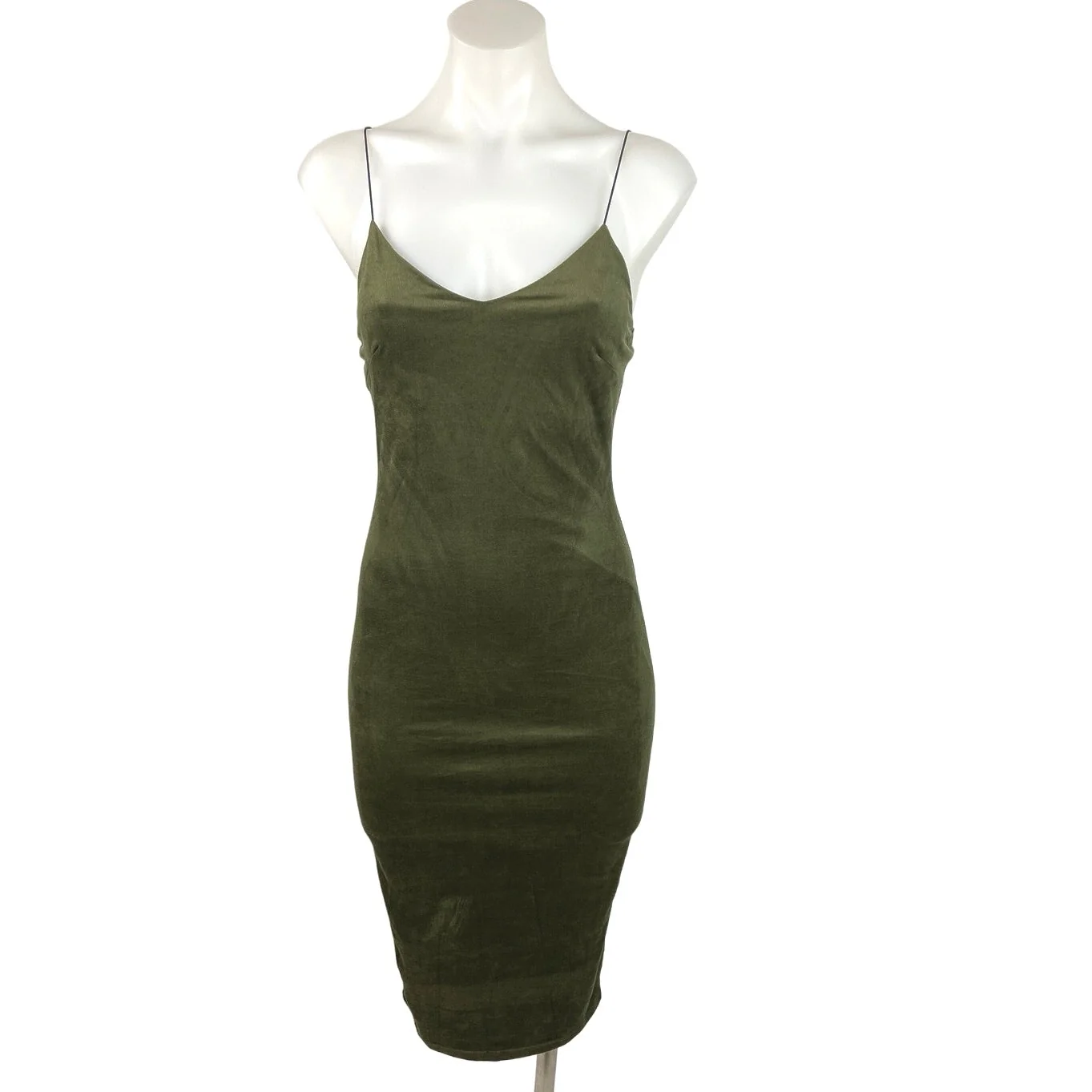 Necessary Clothing Green Faux Suede V Neck Spaghetti Strap Bodycon Mini Dress S