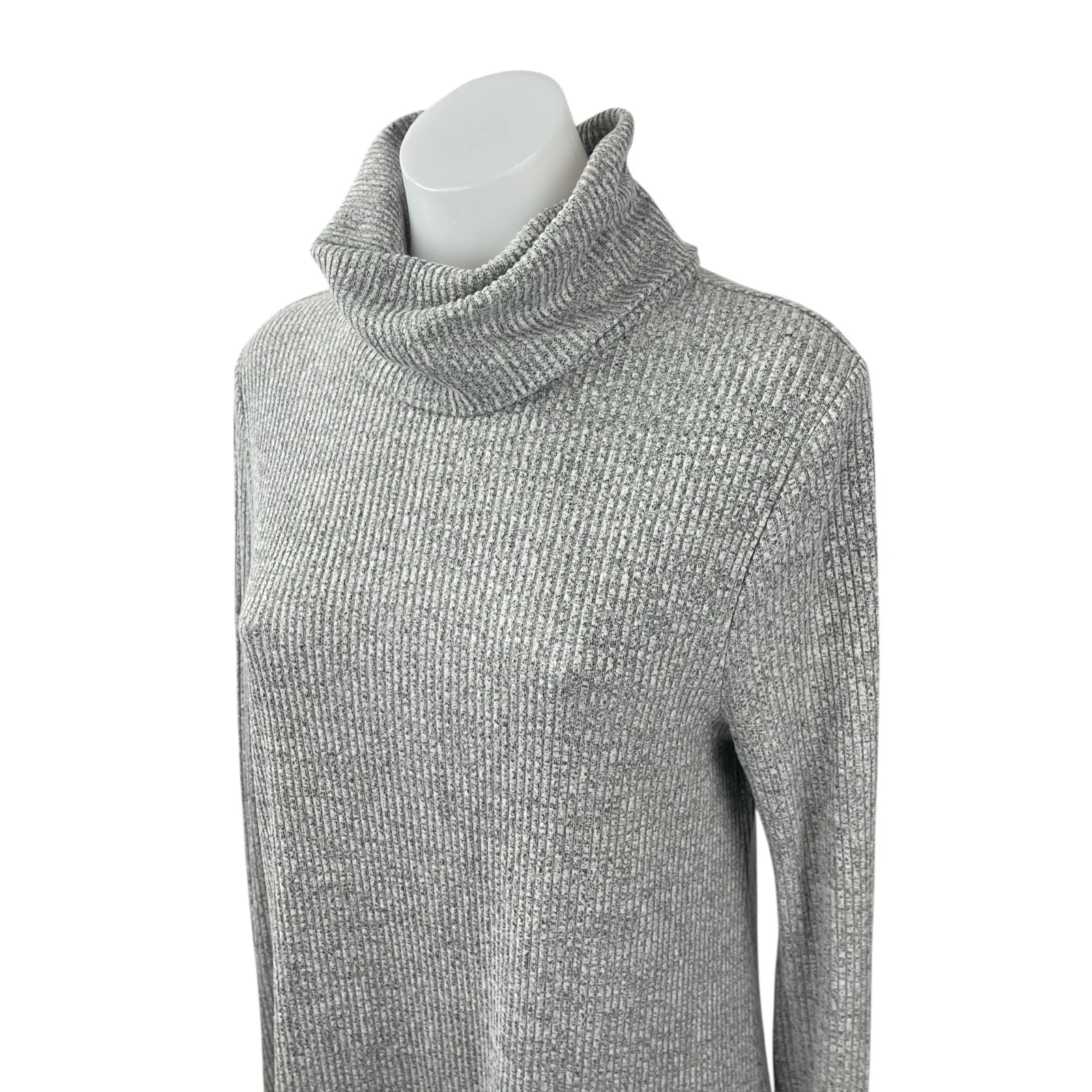 Neely Women's Gray Ribbed Knit Cowl Neck Long Sleeve Mini Tunic Sweater Dress M - Image 2