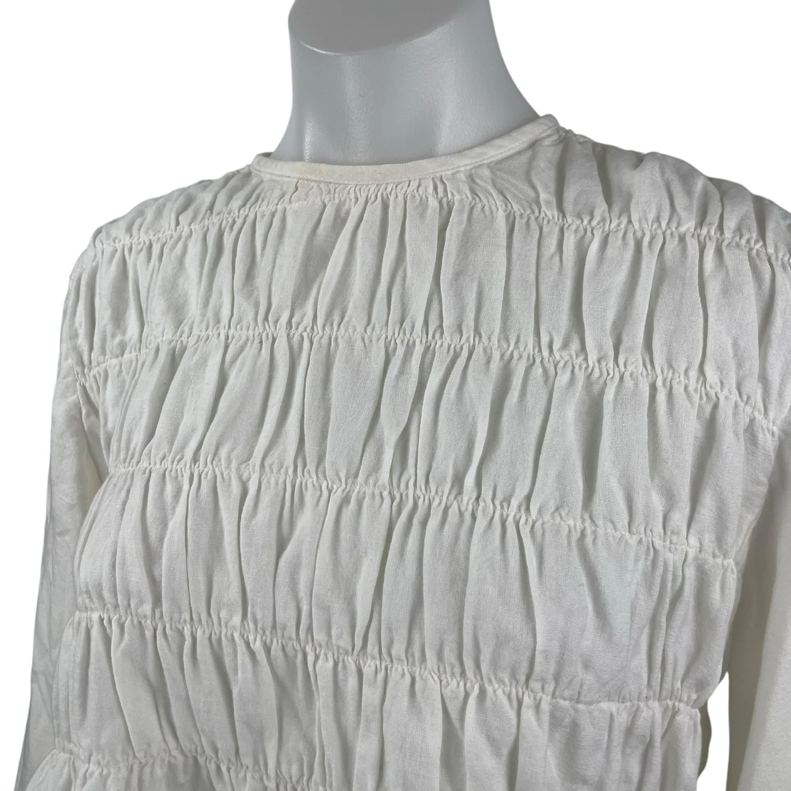 Neem Women's White Long Sleeve Smocked Mock Neck Peplum Blouse Top Size XS/S - Image 3