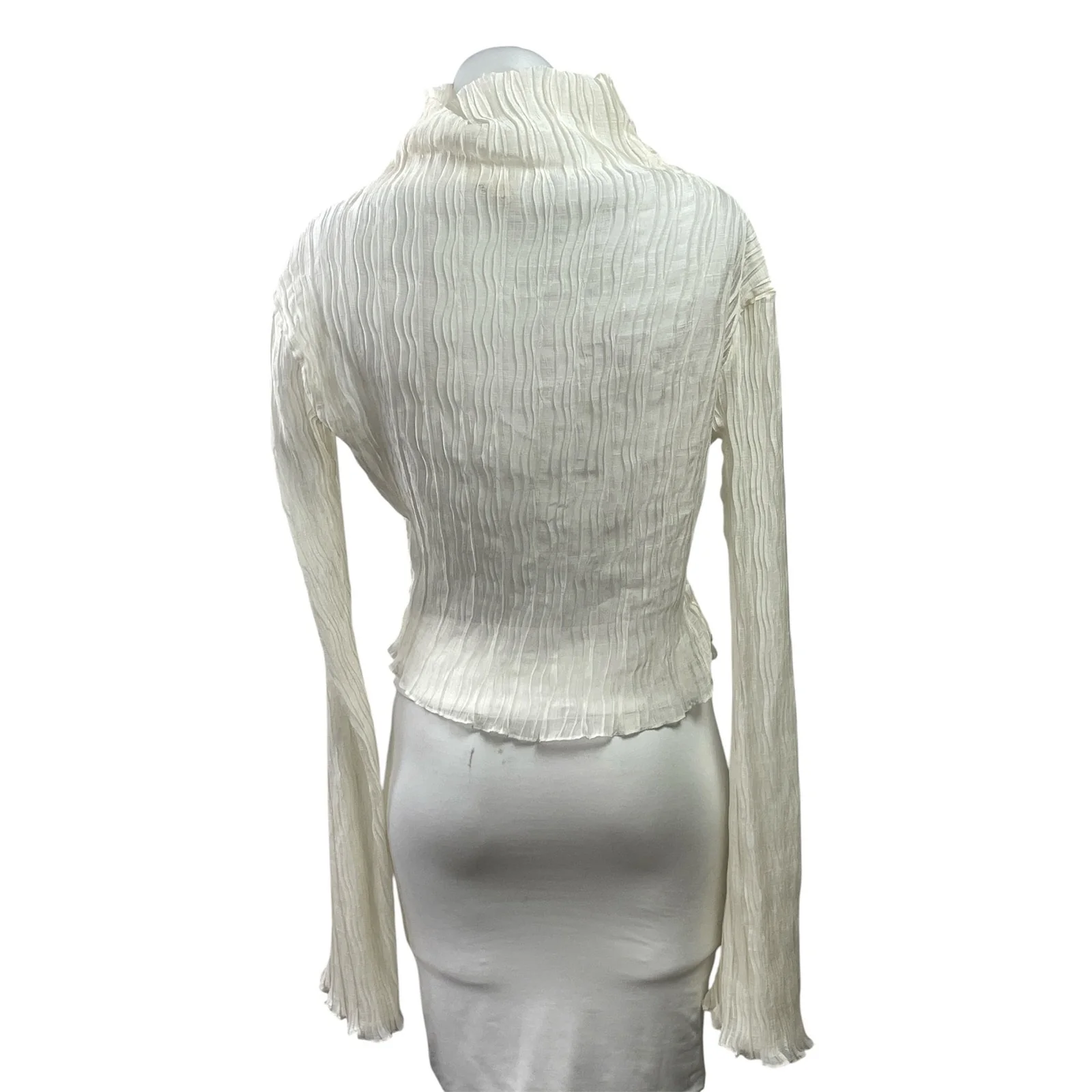 Neglige Women's Ivory White Pleated Long Sleeve Turtleneck Blouse Top Size S - Image 3