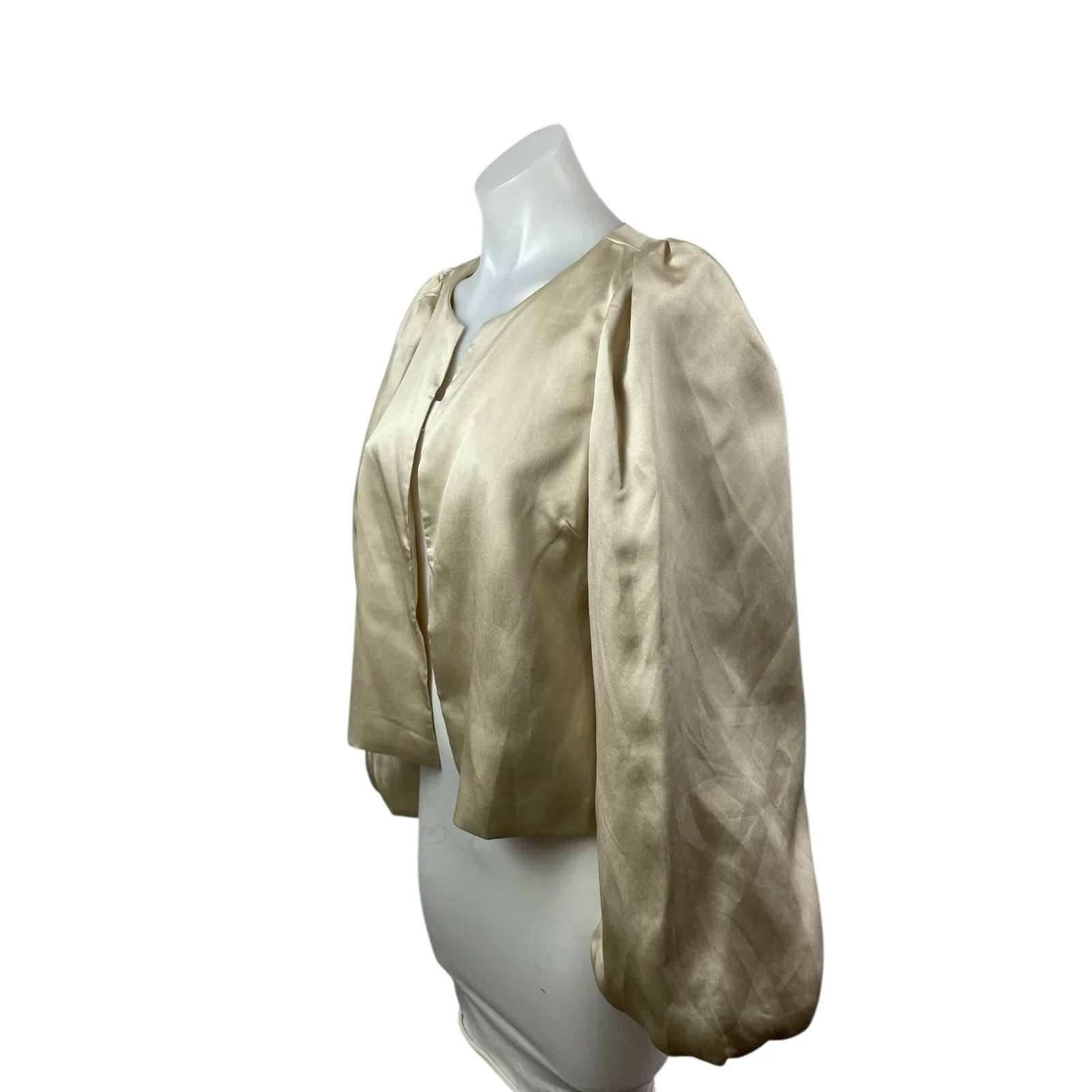 Neo Noir Daliska Dull Beige Silk Satin Long Balloon Sleeve Open Blouse Top Sz 6 - Image 2