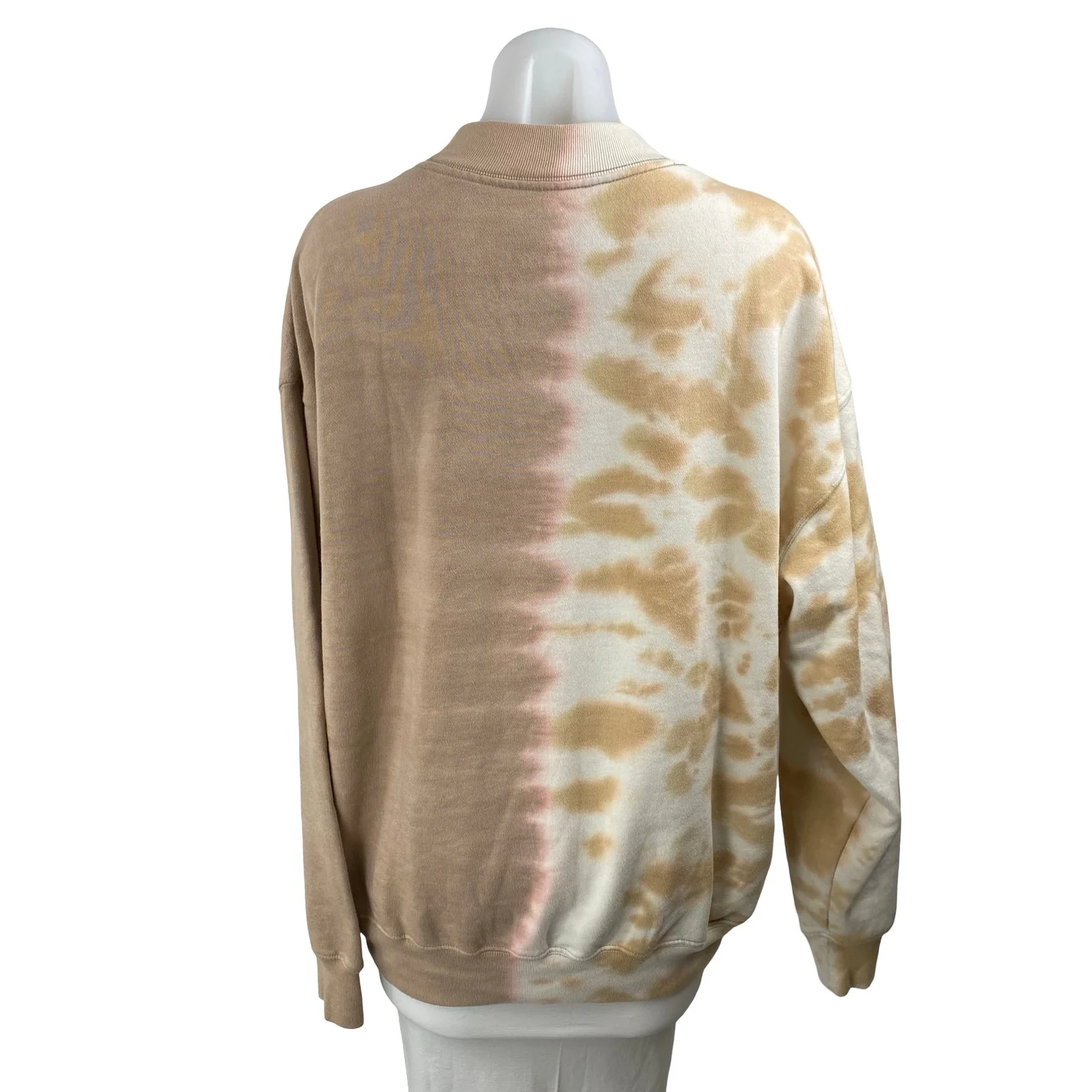 Neon Riot Women Beige Fleece Tie Dye Mock Neck Long Sleeve Sweatshirt Top Size L - Image 4