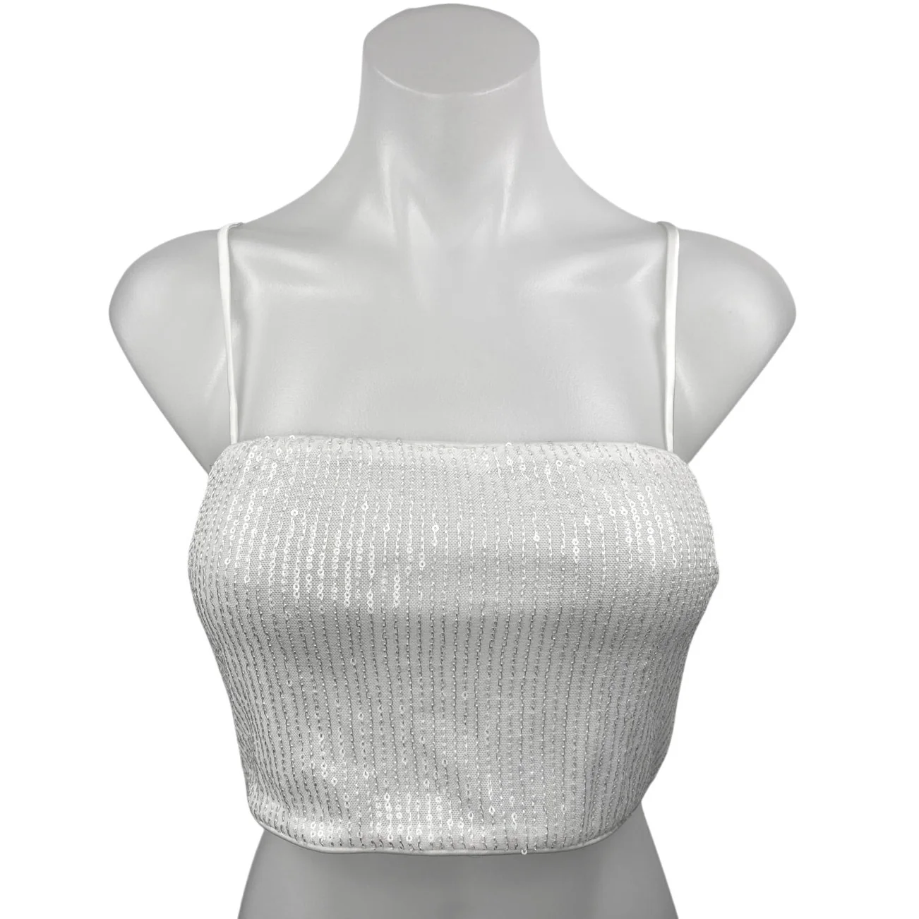 NEW 12th Tribe White Soiree Sequin Sparkly Shimmer Camisole Crop Tank Top Size S