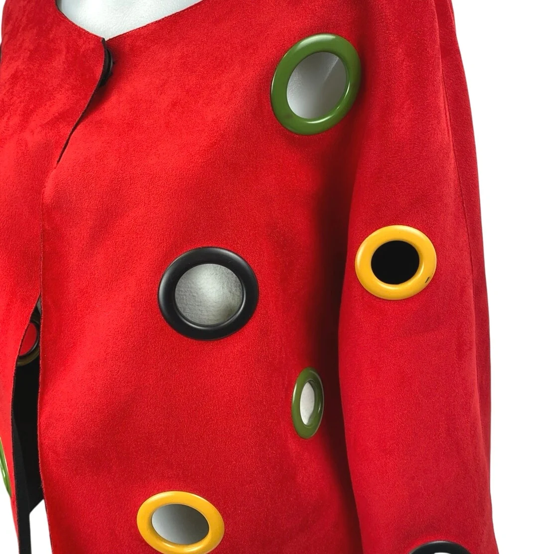 NEW $140 Adore Red Faux Vegan Suede Grommet Open Front Long Sleeve Coat Jacket M - Image 3