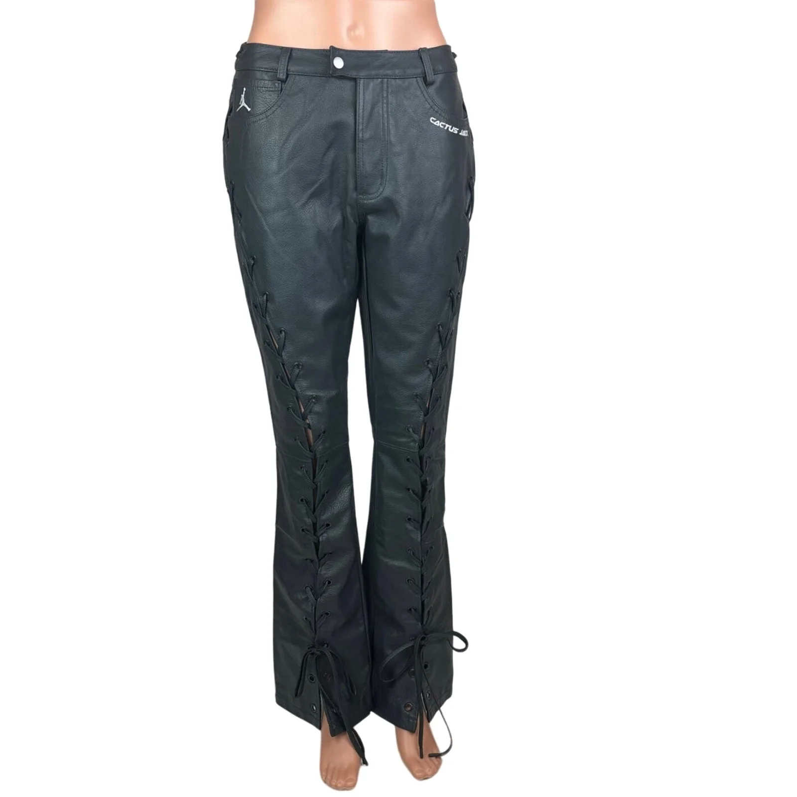 NEW $400 Nike Jordan x Travis Scott Cactus Jack Genuine Leather Moto Pants Sz 2