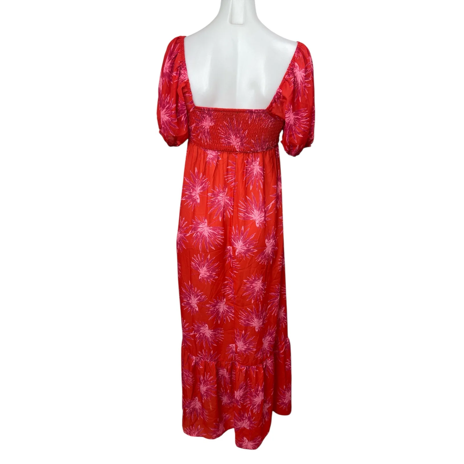 NEW 4SI3NNAI Floral Smocked Short Puff Sleeve Square Neck Maxi A-Line Dress S - Image 2