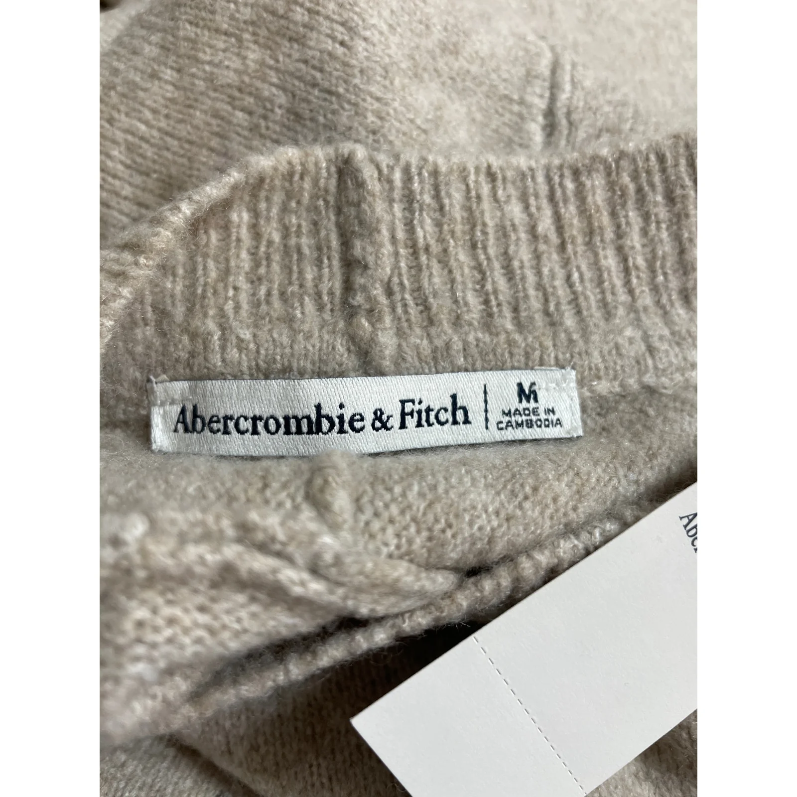 NEW Abercrombie & Fitch Beige Wool Knit Short Sleeve Mini Sweater Dress Size M - Image 6